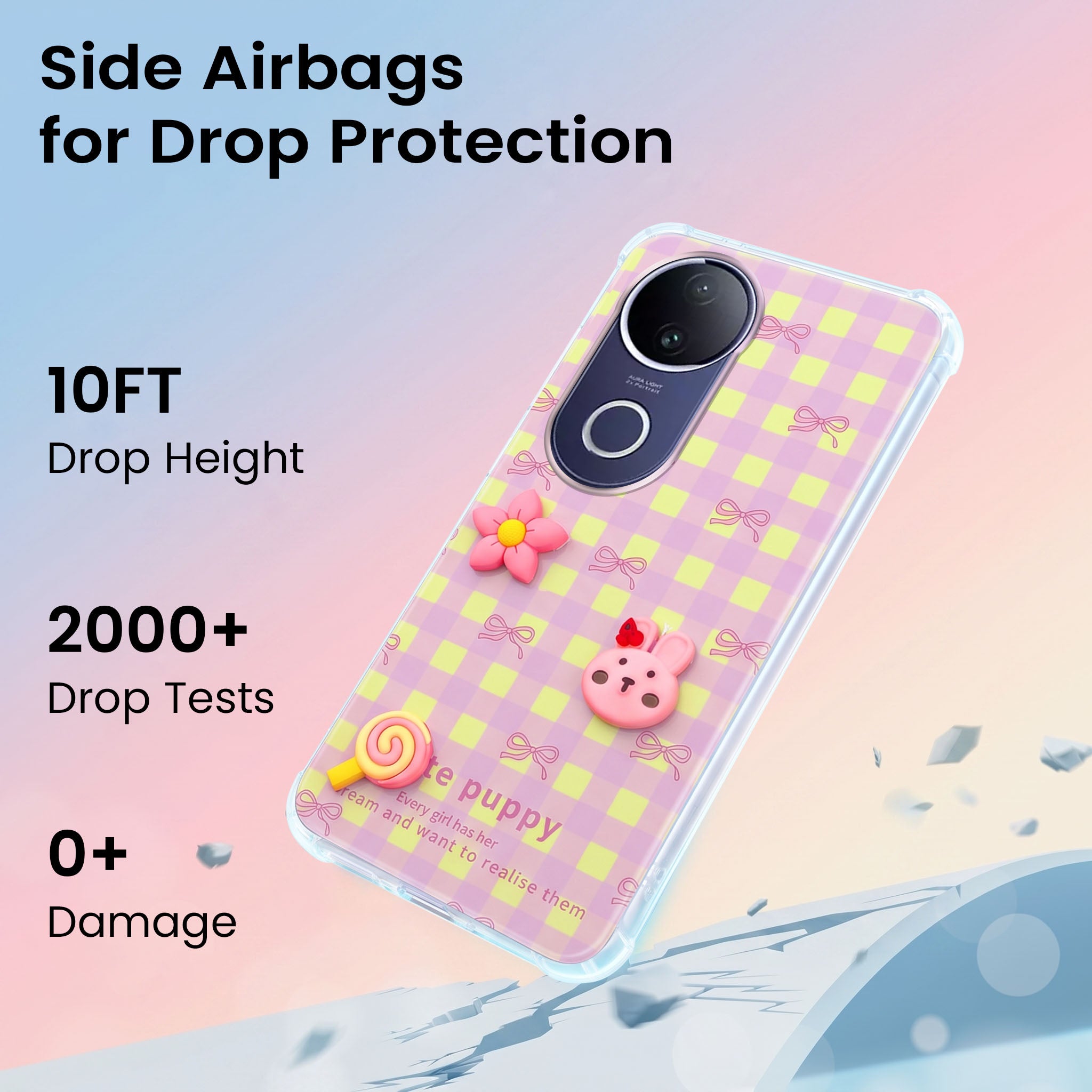 For Vivo T4R Back Cover Case (3D Cute Cartoons | Hard Back Side Soft | Matte Premium Finish | HD Printing)