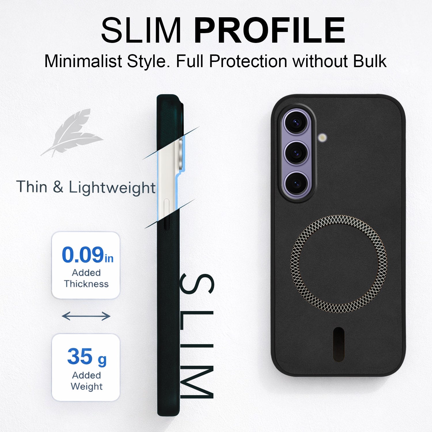 For Samsung Galaxy S24 Back Cover Case (Sleek Leather Finish | MagSafe Compatible Wireless Charging | Camera Bump Protection)