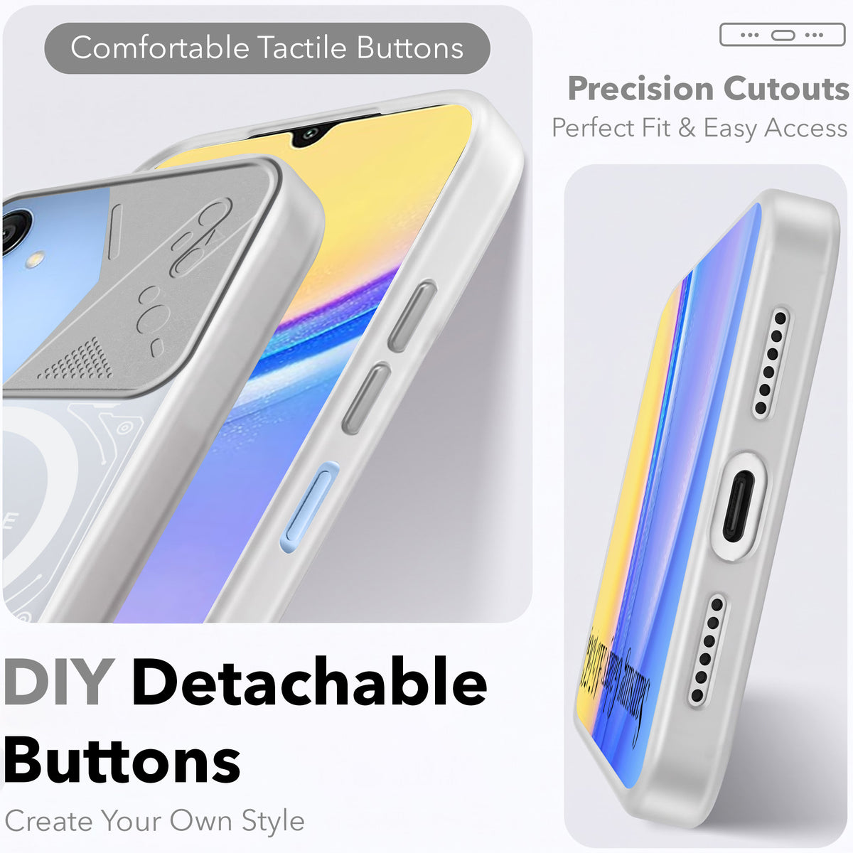 For Samsung Galaxy A15 5G Metallic Back Cover Case (Metallic Camera Protection & Buttons | Translucent Milky Shade | Hard Polycarbonate)