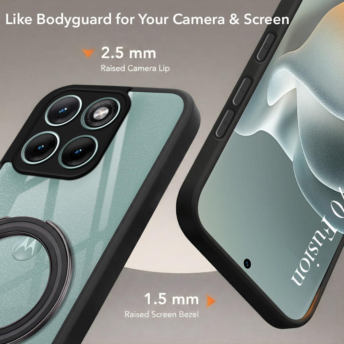 For Motorola Moto Edge 70 Fusion Back Cover Case (Kick Stand Ring Holder | Life time Anti Yellow | Camera Protection)