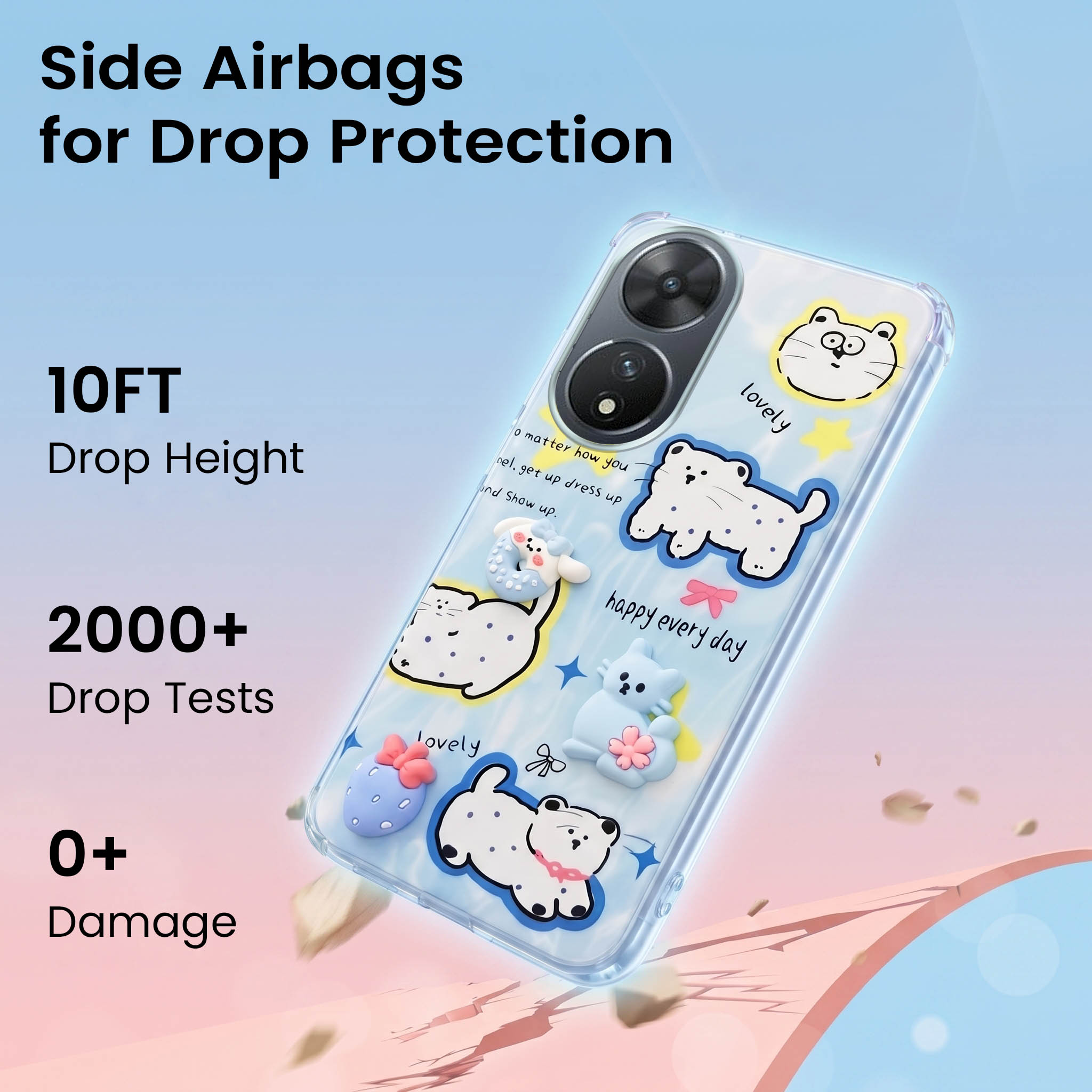 For Vivo T2 Back Cover Case (3D Cute Cartoons | Hard Back Side Soft | Matte Premium Finish | HD Printing)
