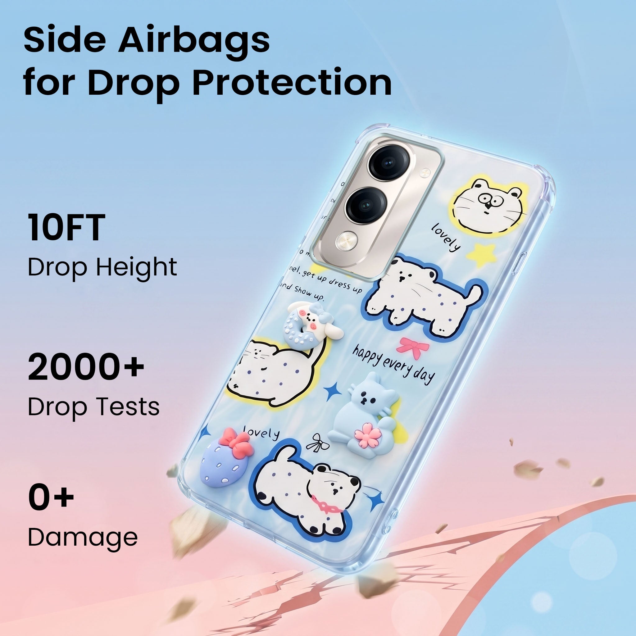 For Vivo Y19 | Vivo Y19e | Vivo T4 Lite Back Cover Case (3D Cute Cartoons | Hard Back Side Soft | Matte Premium Finish | HD Printing)