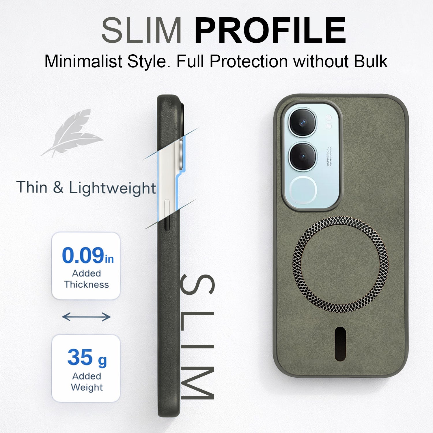 For Vivo Y29 Back Cover Case Leather Finish (MagSafe Compatible Wireless Charging | Soft Touch | Camera Bump Protection)