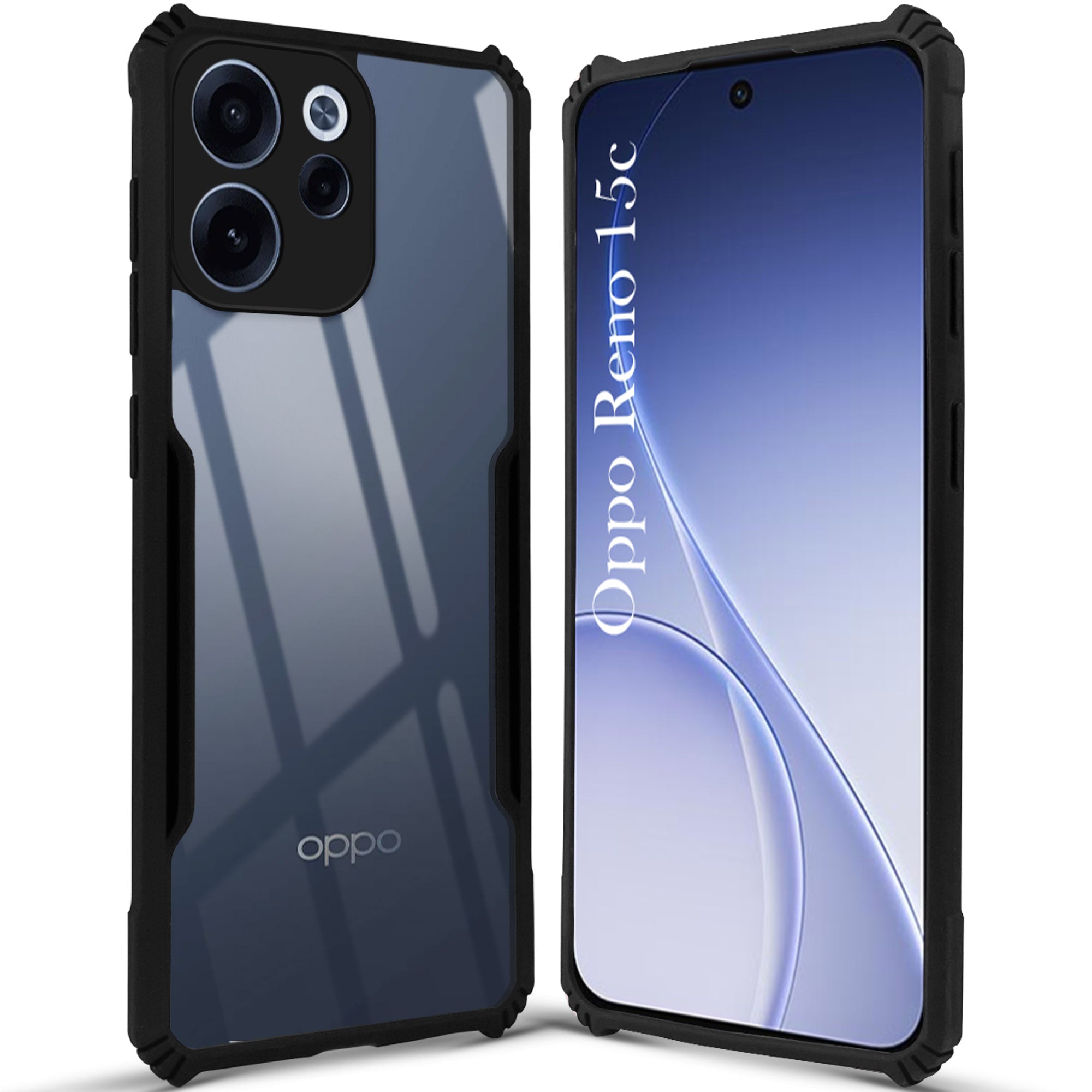 For Oppo Reno 15c Back Cover Case Hybrid (Shockproof with Polycarbonate Clear Panel | Professional Black)