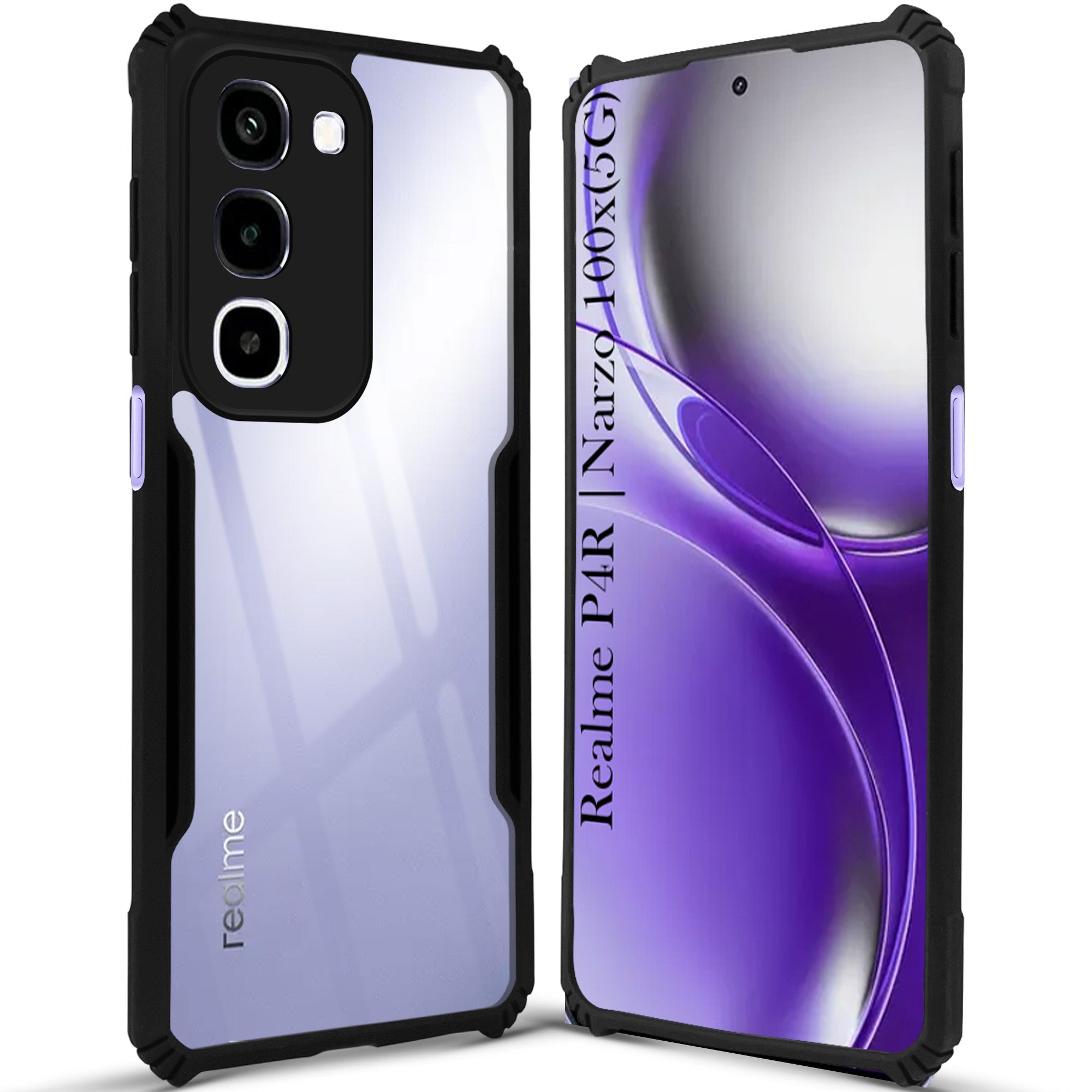 For Realme P4R 5G | Realme Narzo 100X 5G Back Cover Case Hybrid (Shockproof with Polycarbonate Clear Panel | Professional Black)