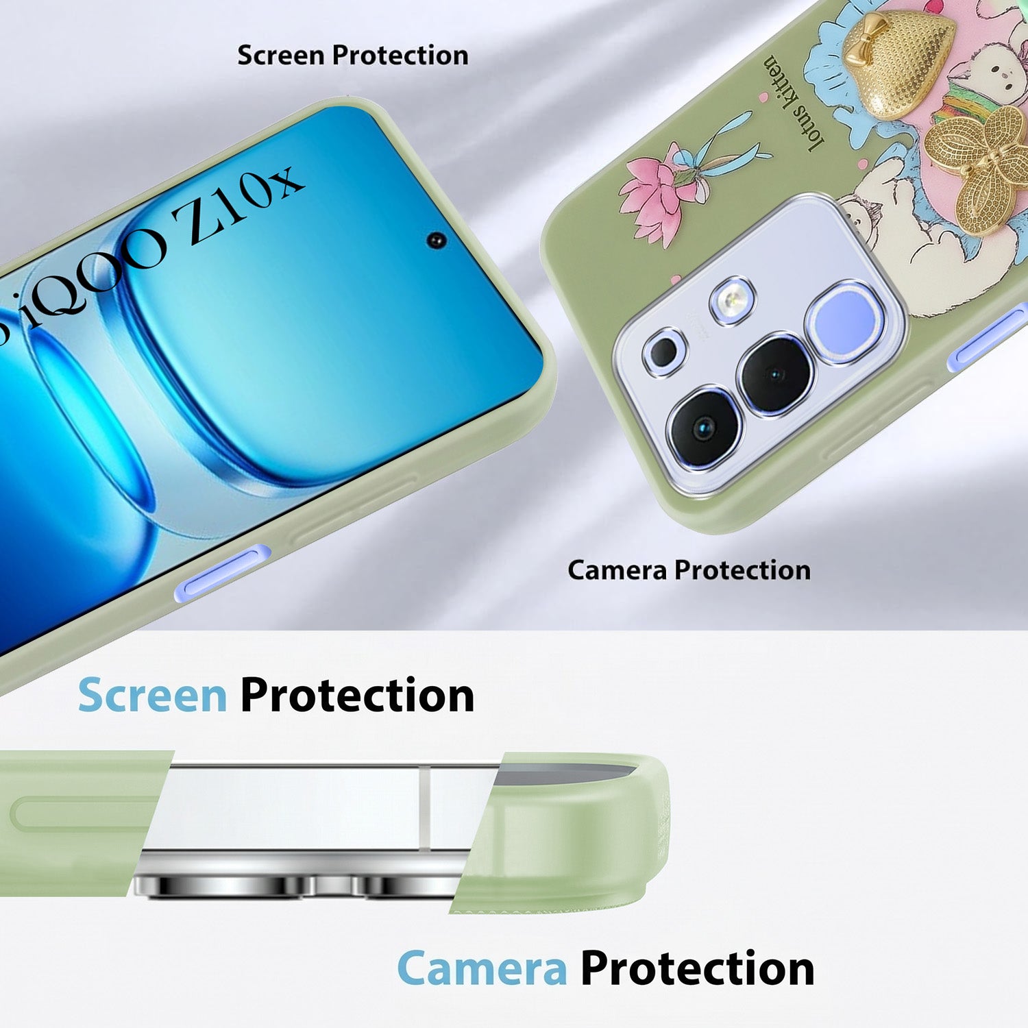 For Vivo iQOO Z10x Back Cover Case (3D Cute Heart Strap Holder | Camera Protection | Designer Girls Print)
