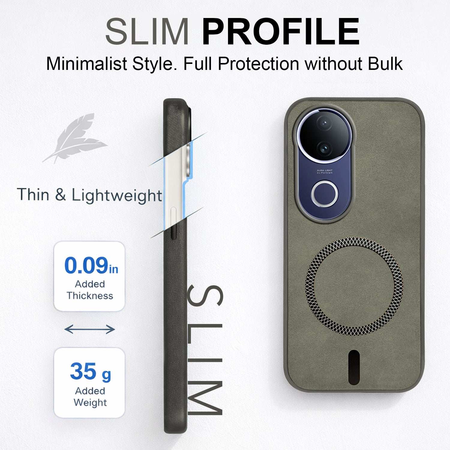 For Vivo T4R Back Cover Case Leather Finish (MagSafe Compatible Wireless Charging | Soft Touch | Camera Bump Protection)