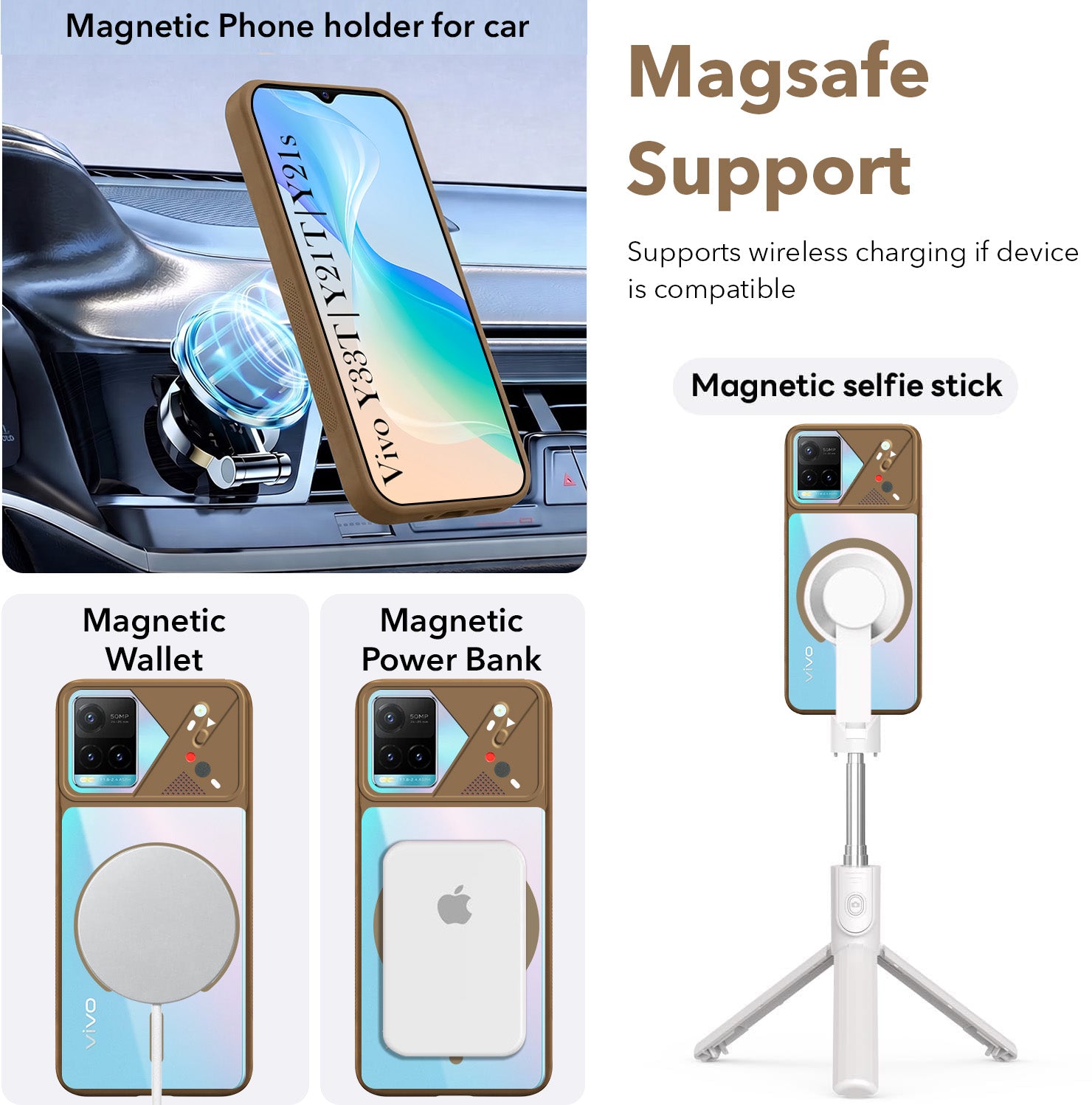 For Vivo Y33T | Vivo Y21T | Vivo Y21s Back Cover Case Lifetime Anti-Yellow Clear (Camera Protection | Side Grip | Wireless MagSafe Compatible)