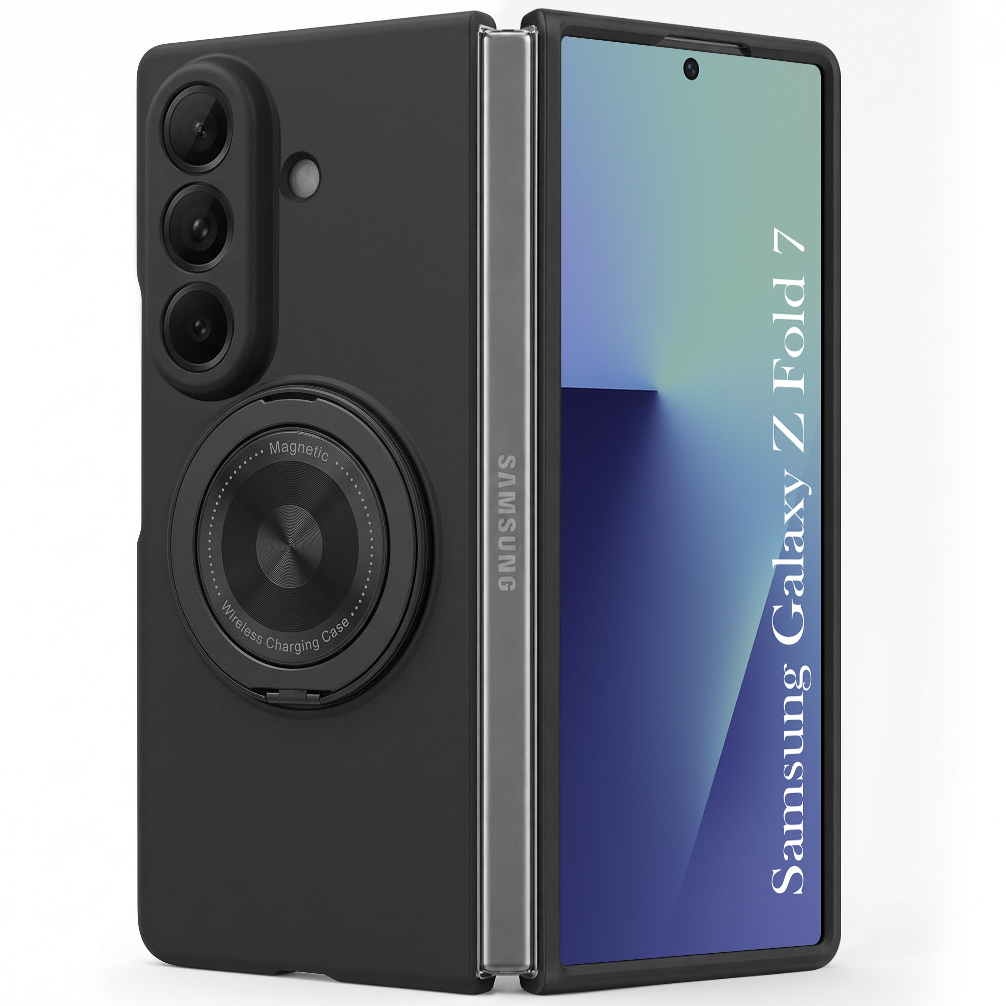 For Samsung Galaxy Z Fold 7 Back Cover Case (360° Rotating Kickstand Ring | Shockproof Camera Protection | Magnetic MagSafe Wireless Charging Support)