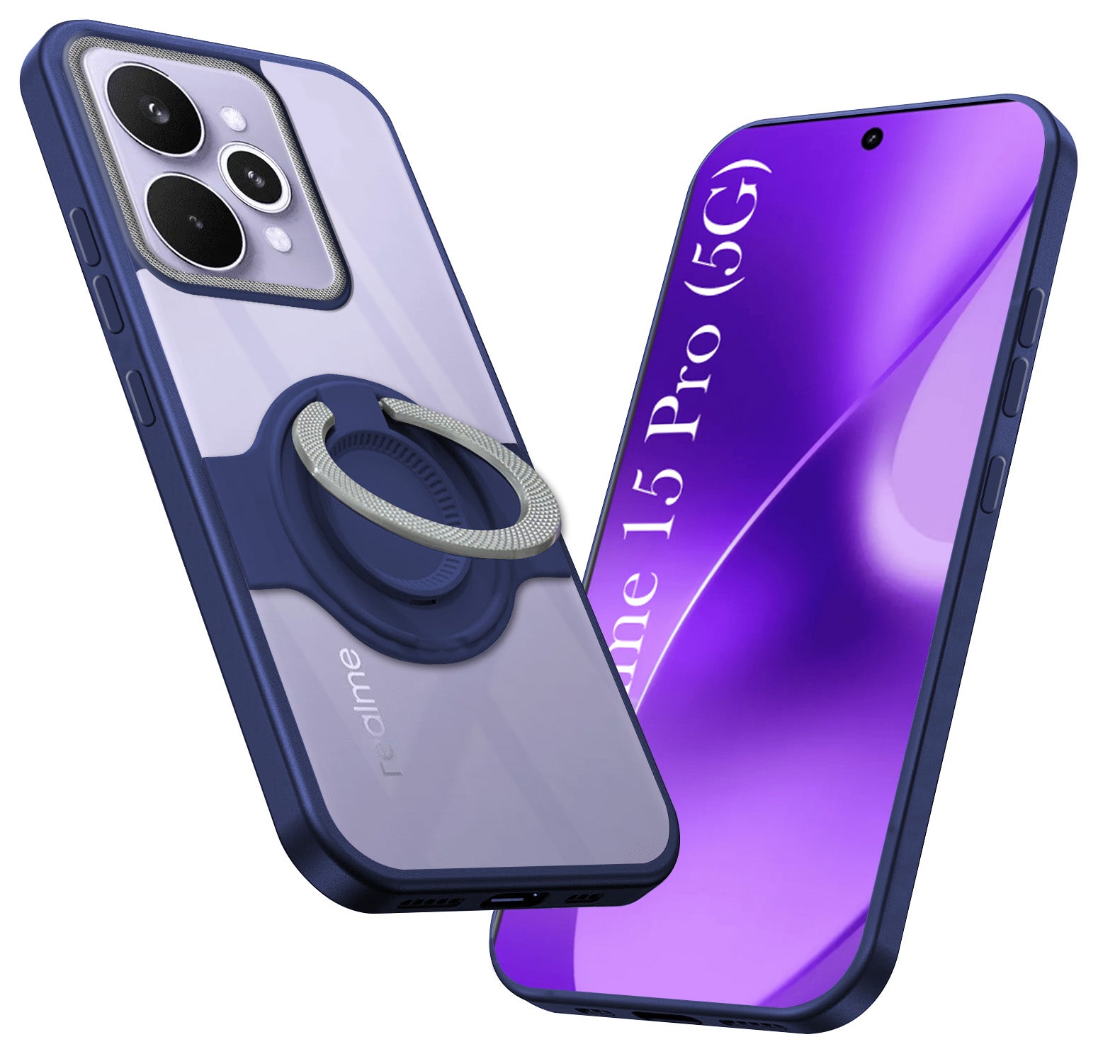 For Realme 15 Pro Back Cover Case with stand (Built-in Ring Holder Kickstand | Lifetime Anti Yellow | Camera Protection)