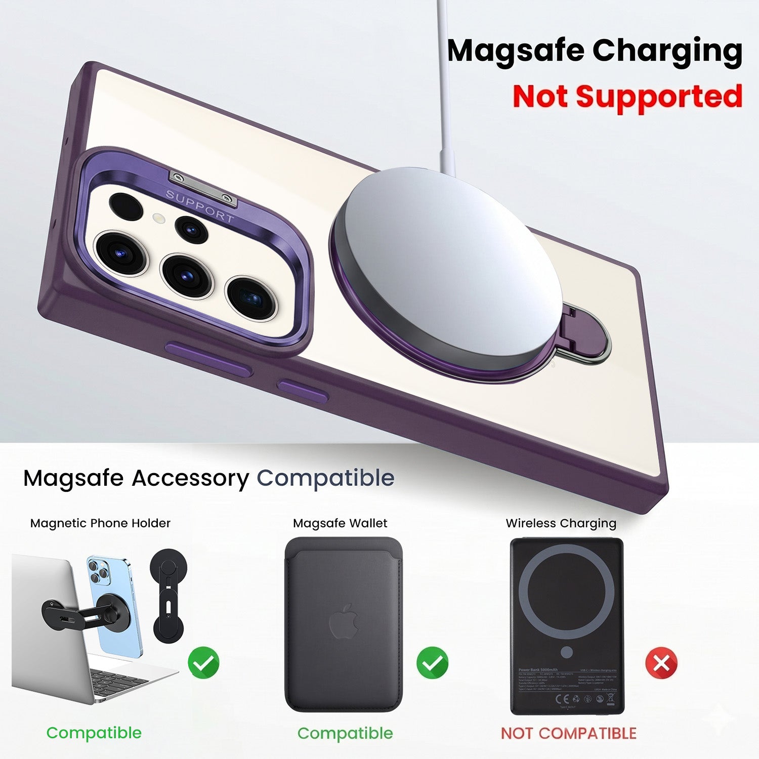 For Samsung Galaxy S23 Ultra Back Cover Case Crystal (Lifetime Anti Yellow | Magnetic Ring Stand | Camera Lens Protection | MagSafe Compatible)