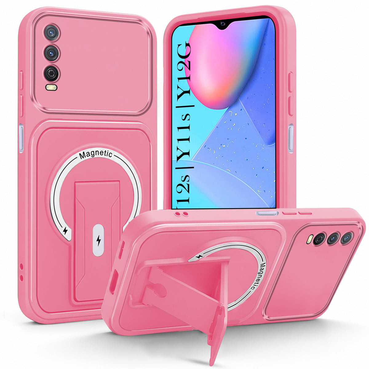 For Vivo Y12s | Y11s | Y12G Back Case Cover Metallic (Hybrid Armor Kickstand | MagSafe Compatible | Camera Protection Shockproof)