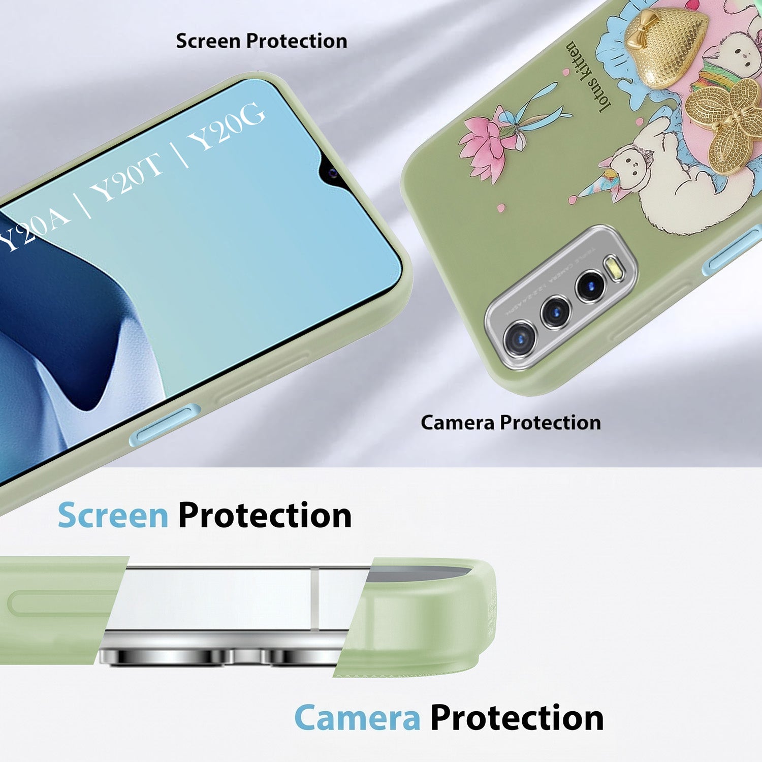 For Vivo Y20A | Y20T | Y20G Back Cover Case (3D Cute Heart Strap Holder | Camera Protection | Designer Girls Print)
