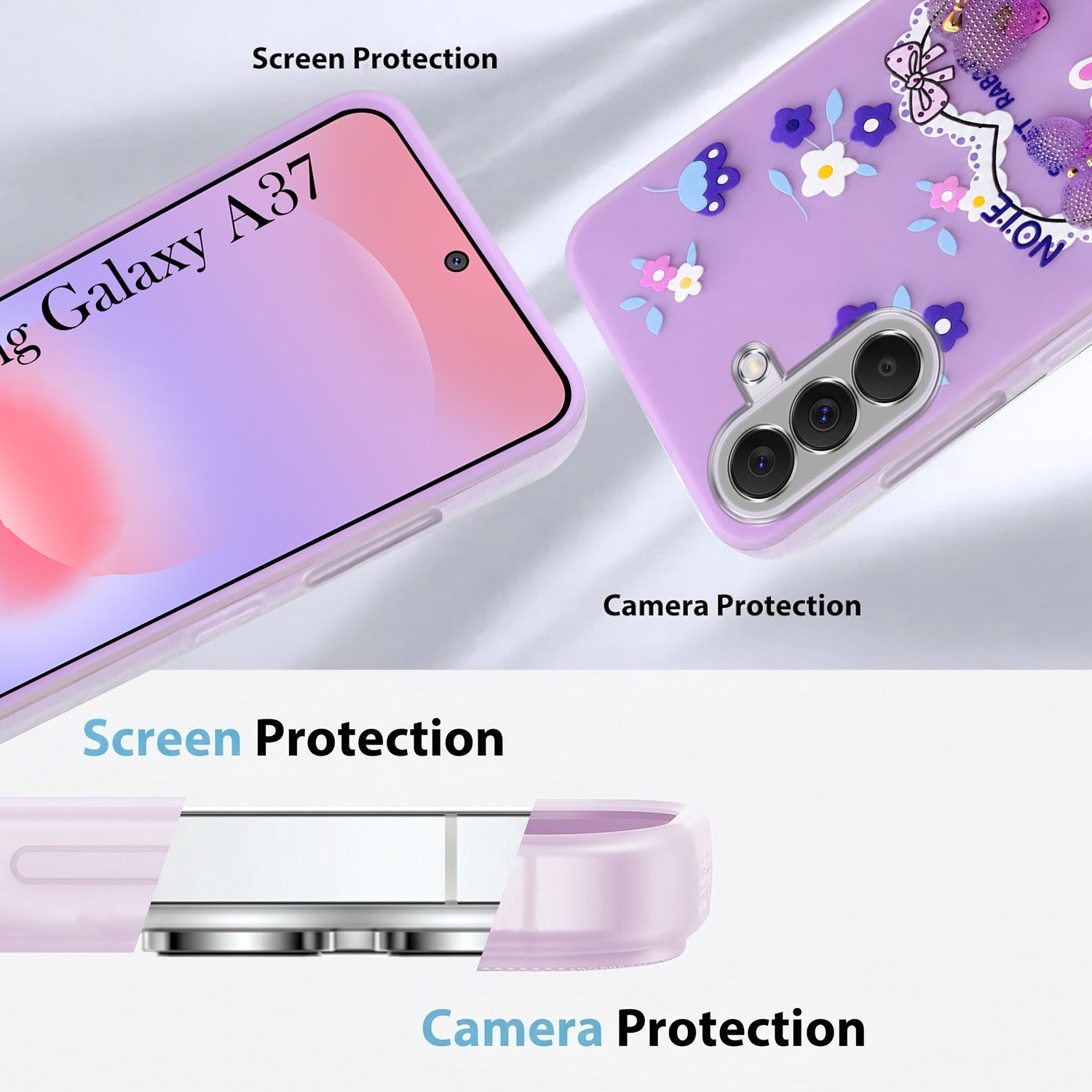 For Samsung Galaxy A37 5G Back Cover Case (3D Cute Heart Strap Holder | Camera Protection | Designer Girls Print)