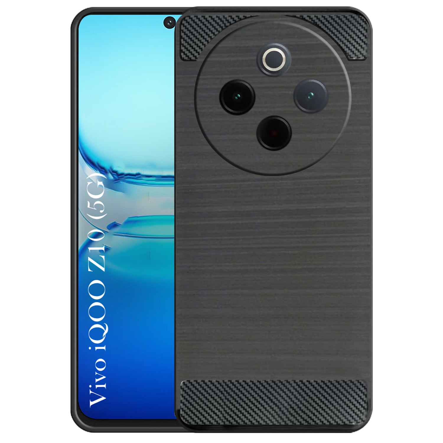 For Vivo iQOO Z10 Back Cover Case ( Hybrid Armor Case | Carbon Fiber Shockproof | Soft and Flexible | Black )