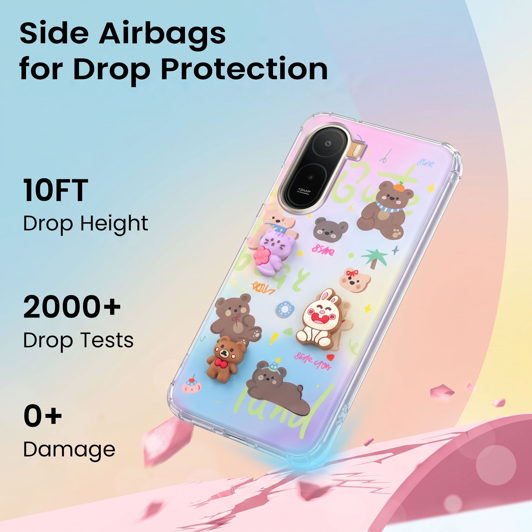 For Redmi A7 Pro 5G Back Cover Case (3D Cute Cartoons | Hard Back Side Soft | Matte Premium Finish | HD Printing)