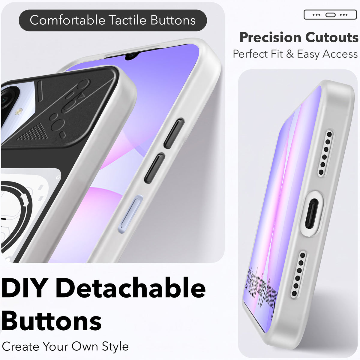 For Samsung Galaxy A07 5G | F70e 5G Metallic Back Cover Case (Metallic Camera Protection & Buttons | Translucent Milky Shade | Hard Polycarbonate)