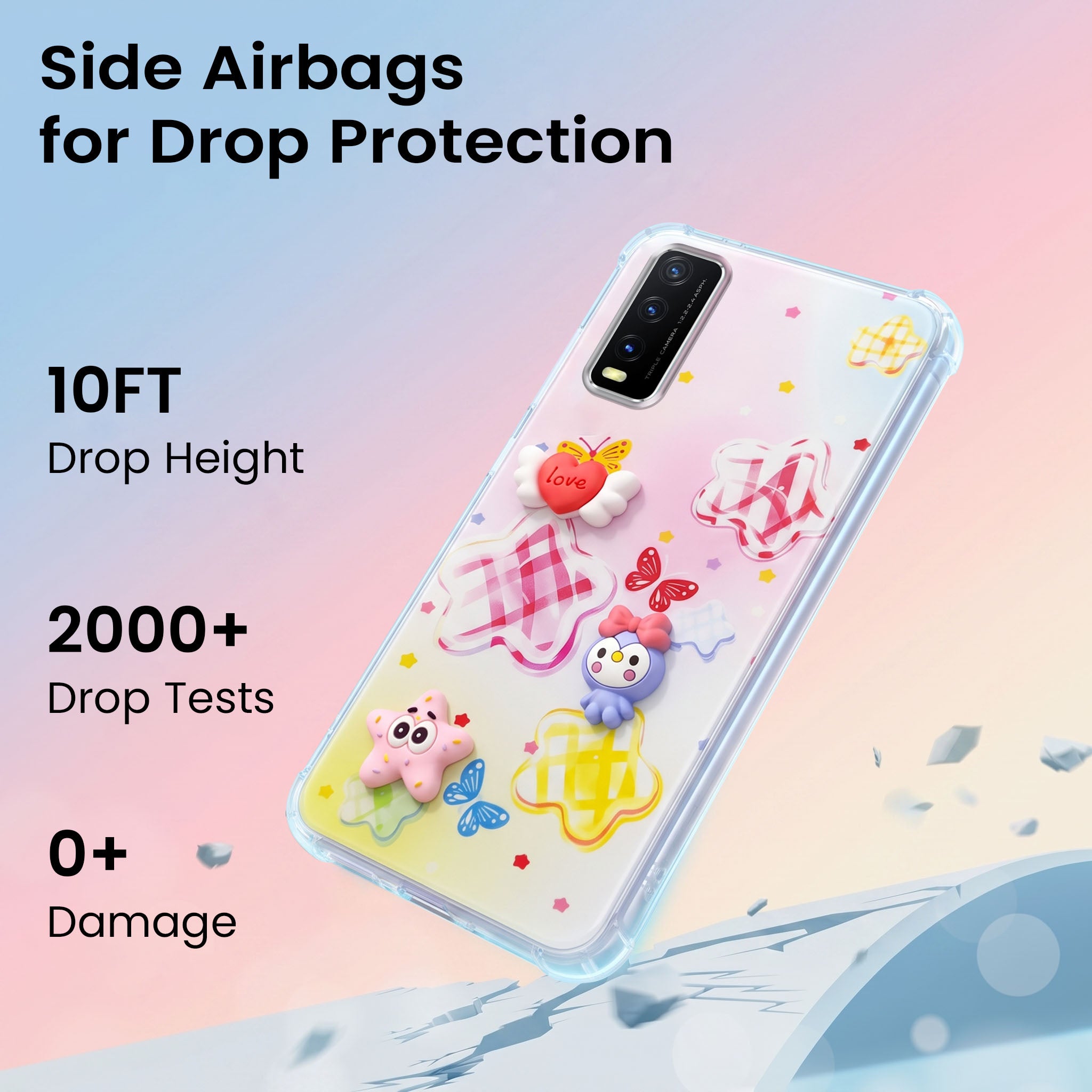 For Vivo Y20 | Y20i Back Cover Case (3D Cute Cartoons | Hard Back Side Soft | Matte Premium Finish | HD Printing)