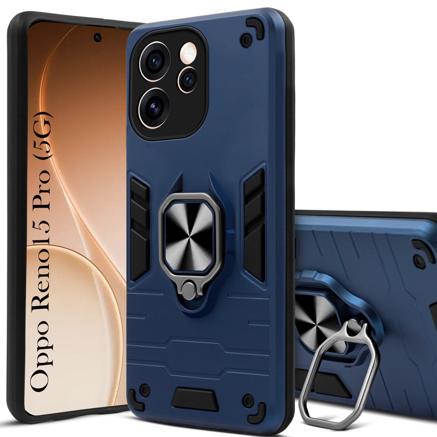 For Oppo Reno15 Pro 5G | Oppo Reno 15 Pro 5G Back Cover Case Hybrid Armor (Shockproof Dual Layer Polycarbonate |Ring Holder Kickstand)