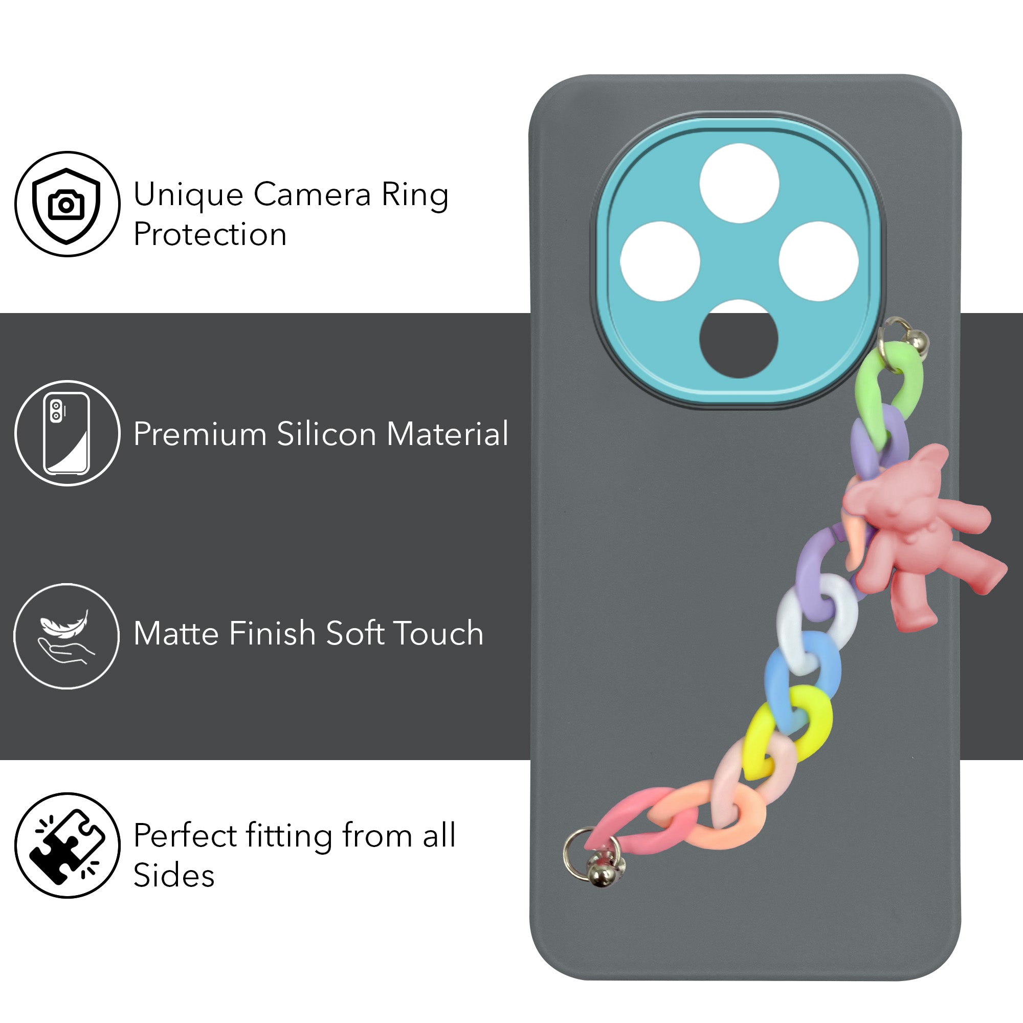 For Oppo F31 Pro Back Cover Case (Matte Finish |Wrist Hanging Chain | Teddy Bracelet Charms | Full Camera Protection)