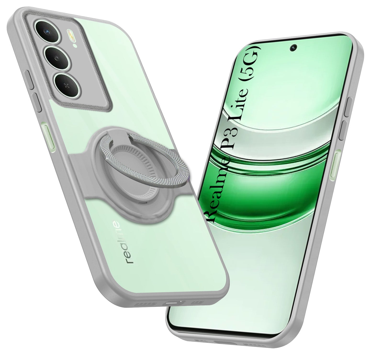 For Realme P3 lite Back Cover Case with stand (Built-in Ring Holder Kickstand | Lifetime Anti Yellow | Camera Protection)
