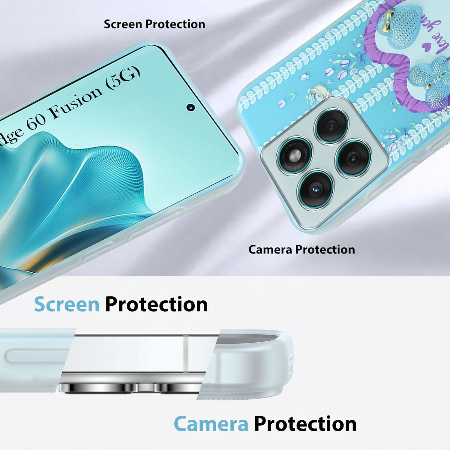 For Motorola Moto Edge 60 Fusion Back Cover Case (3D Cute Heart Strap Holder | Camera Protection | Designer Girls Print)