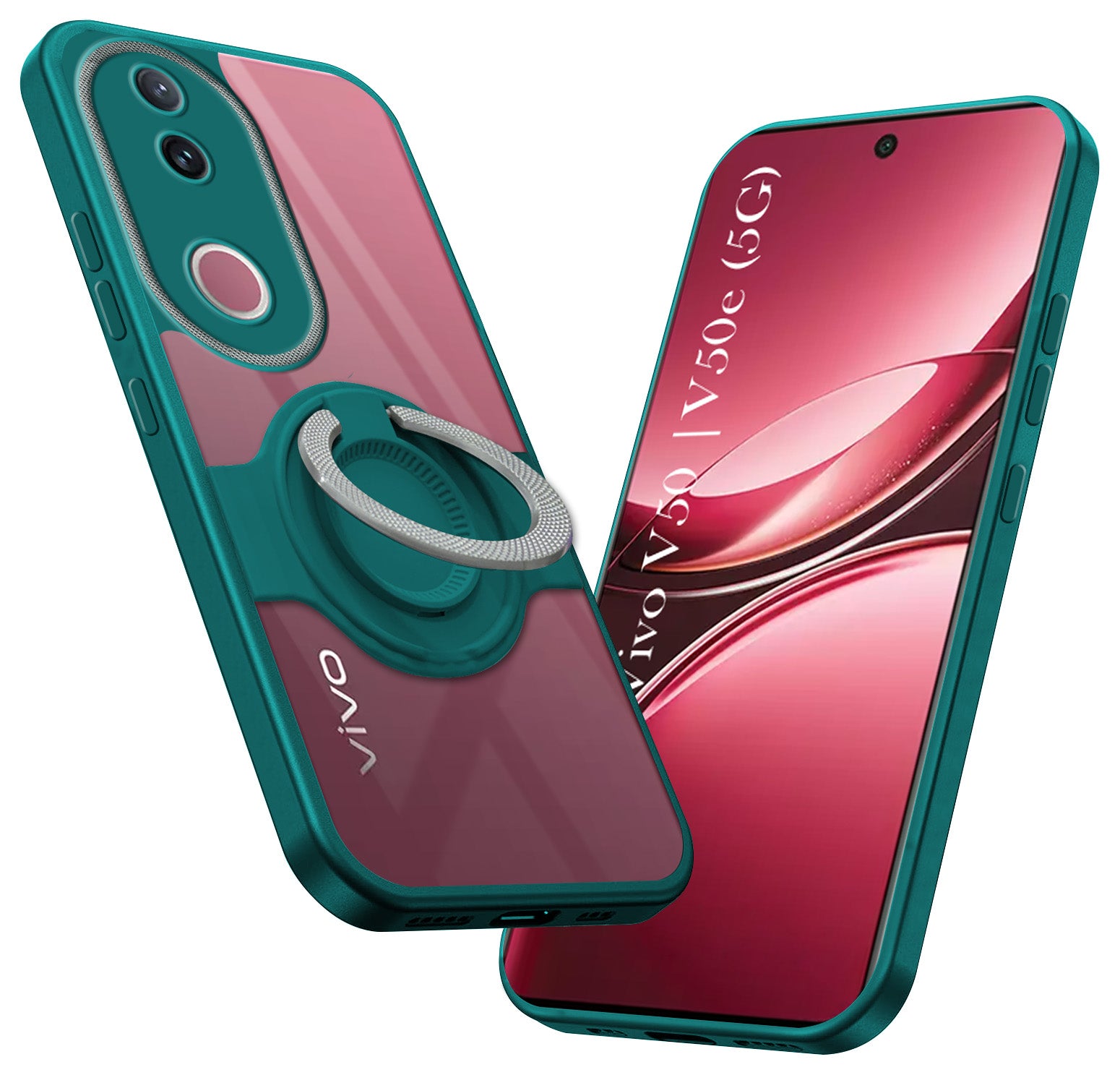 For Vivo V50 | Vivo V50e Back Cover Case with stand (Built-in Ring Holder Kickstand | Lifetime Anti Yellow | Camera Protection)