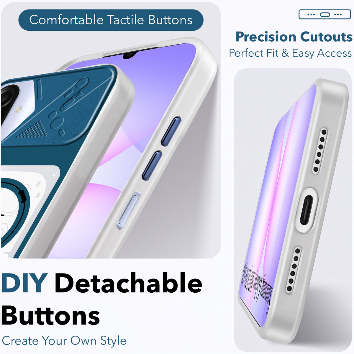For Samsung Galaxy A07 5G | F70e 5G Metallic Back Cover Case (Metallic Camera Protection & Buttons | Translucent Milky Shade | Hard Polycarbonate)