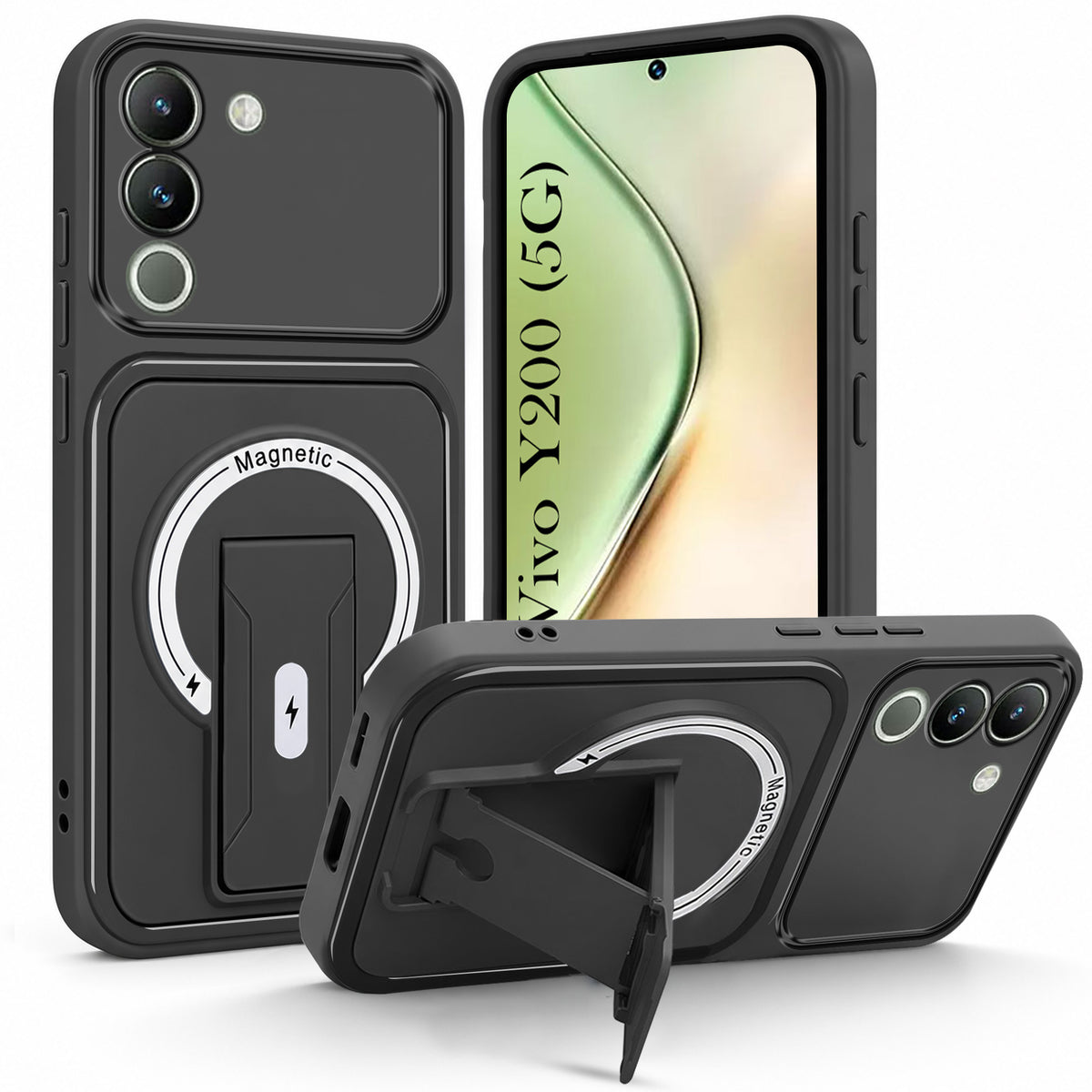 For Vivo Y200 Back Case Cover Metallic (Hybrid Armor Kickstand | MagSafe Compatible | Camera Protection Shockproof)