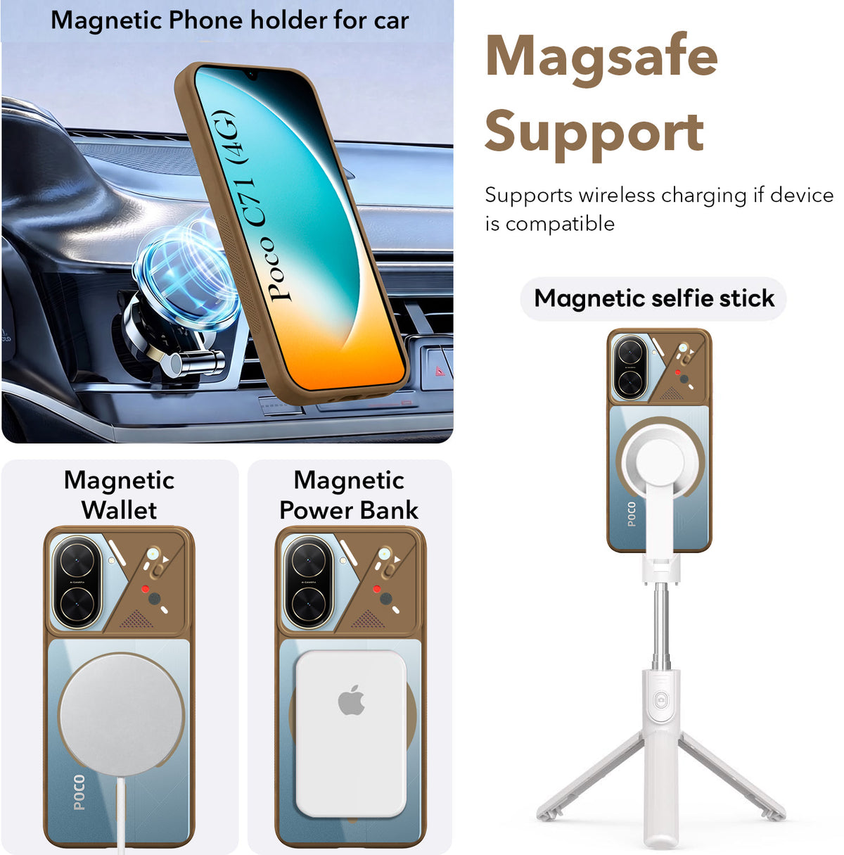 For Poco C71 Back Cover Case Lifetime Anti-Yellow Clear (Camera Protection | Side Grip | Wireless MagSafe Compatible)