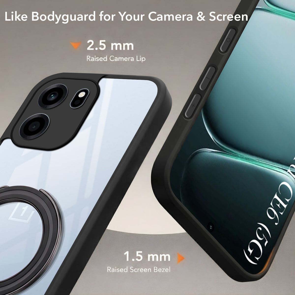 For Oneplus Nord CE 6 Back Cover Case (Kick Stand Ring Holder | Life time Anti Yellow | Camera Protection)