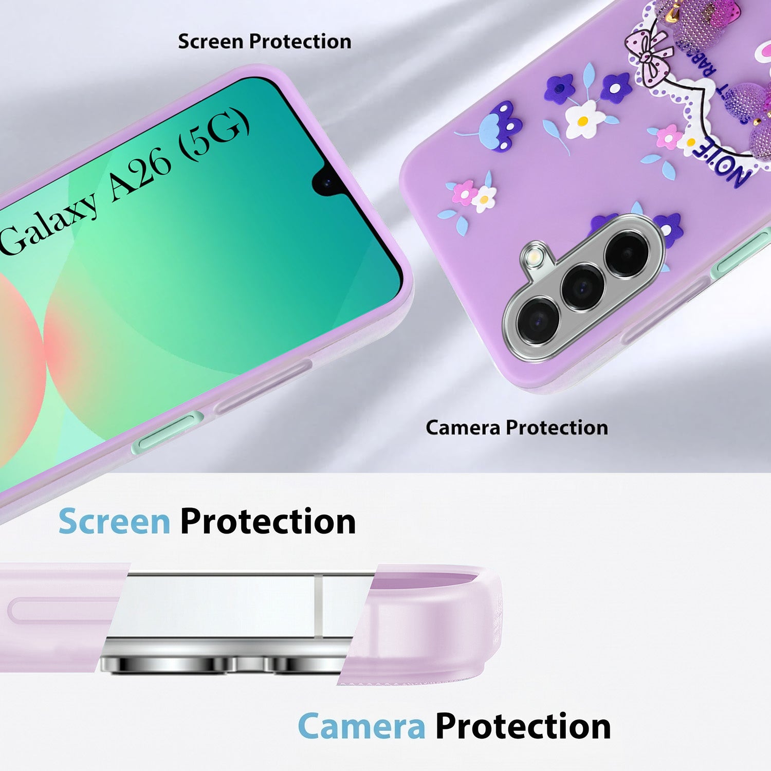 For Samsung Galaxy A26 5G Back Cover Case (3D Cute Heart Strap Holder | Camera Protection | Designer Girls Print)