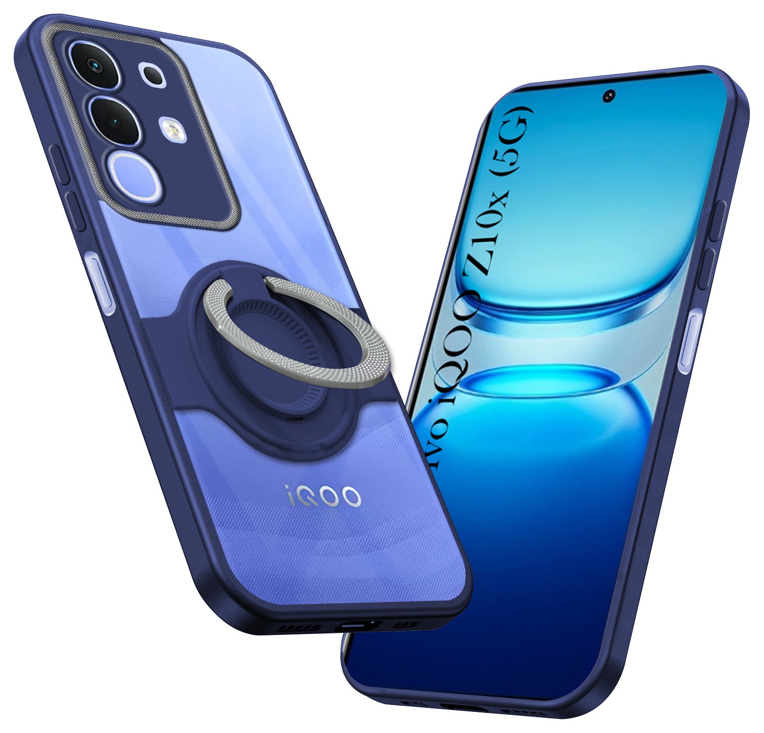 For Vivo iQOO Z10x Back Cover Case with stand (Built-in Ring Holder Kickstand | Lifetime Anti Yellow | Camera Protection)