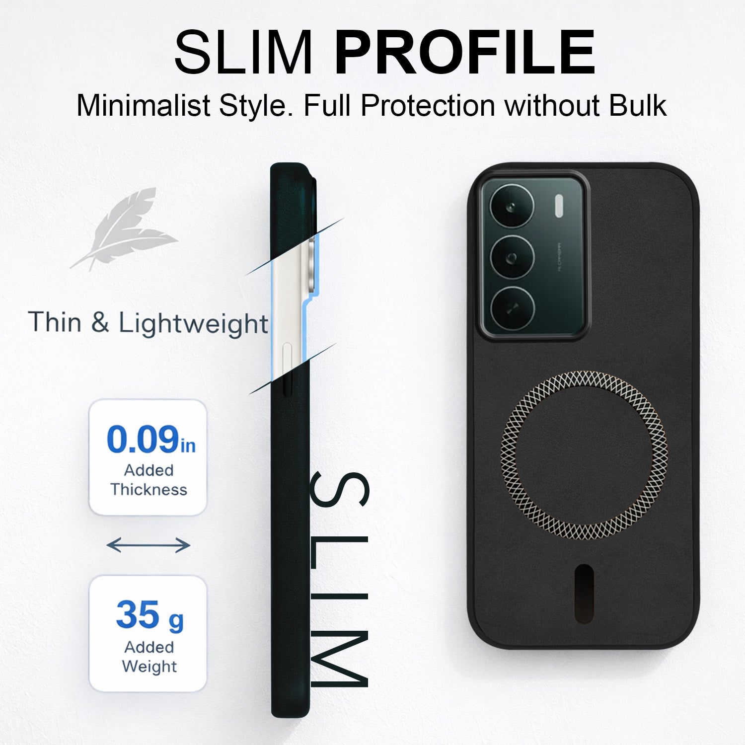 For Realme P3 lite Back Cover Case Leather Finish (MagSafe Compatible Wireless Charging | Soft Touch | Camera Bump Protection)
