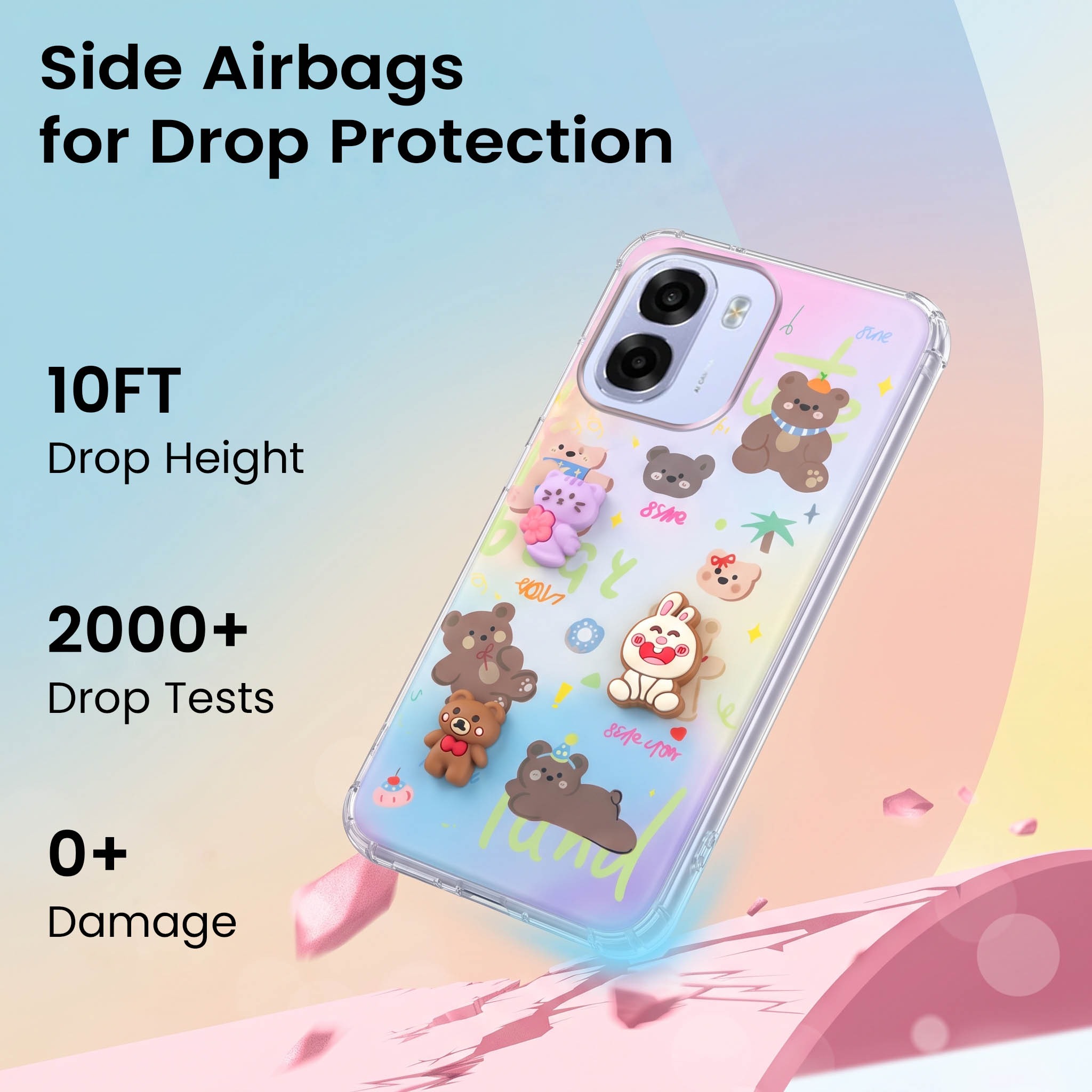 For Oppo K14x 5G Back Cover Case (3D Cute Cartoons | Hard Back Side Soft | Matte Premium Finish | HD Printing)