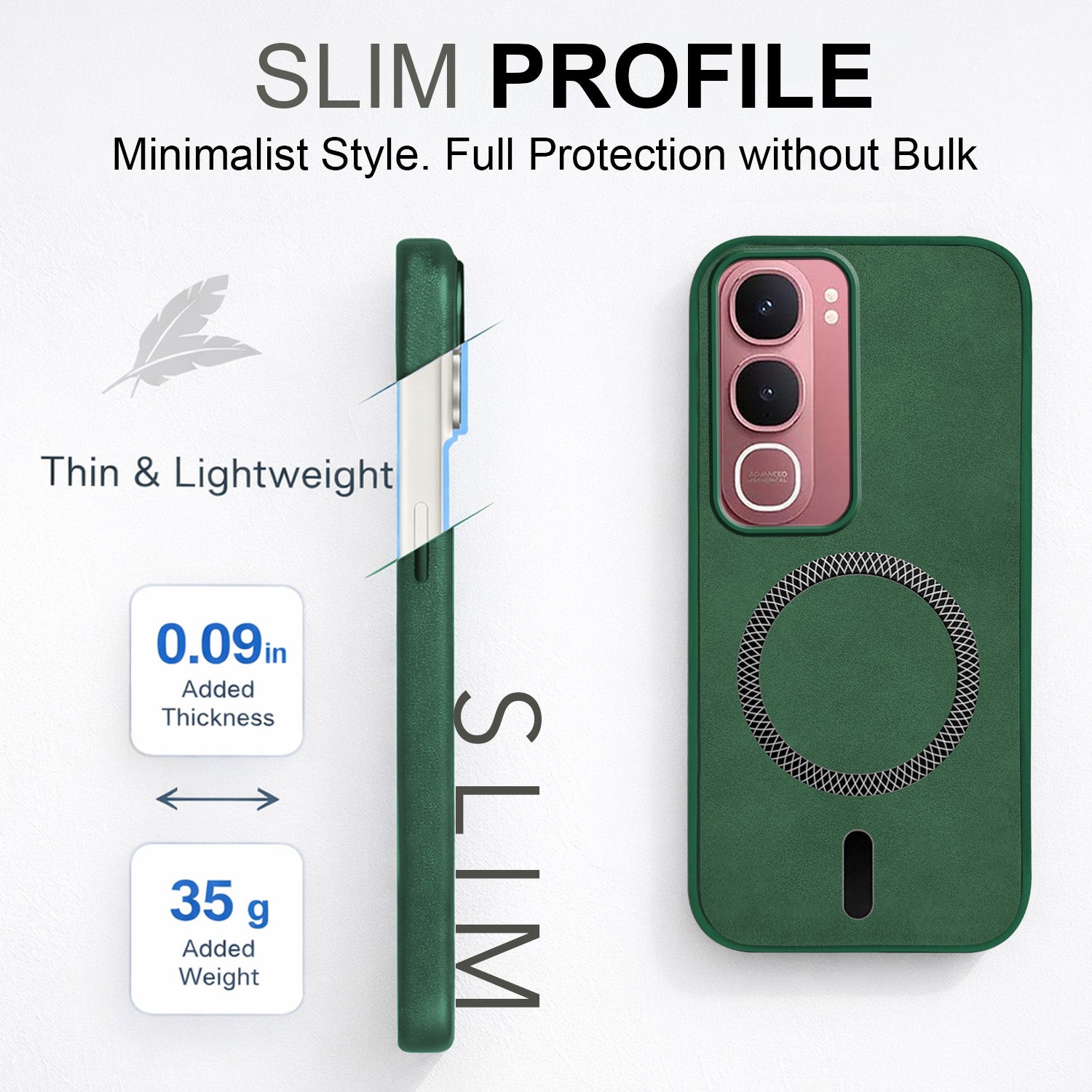 For Vivo Y31 5G Back Cover Case Leather Finish (MagSafe Compatible Wireless Charging | Soft Touch | Camera Bump Protection)