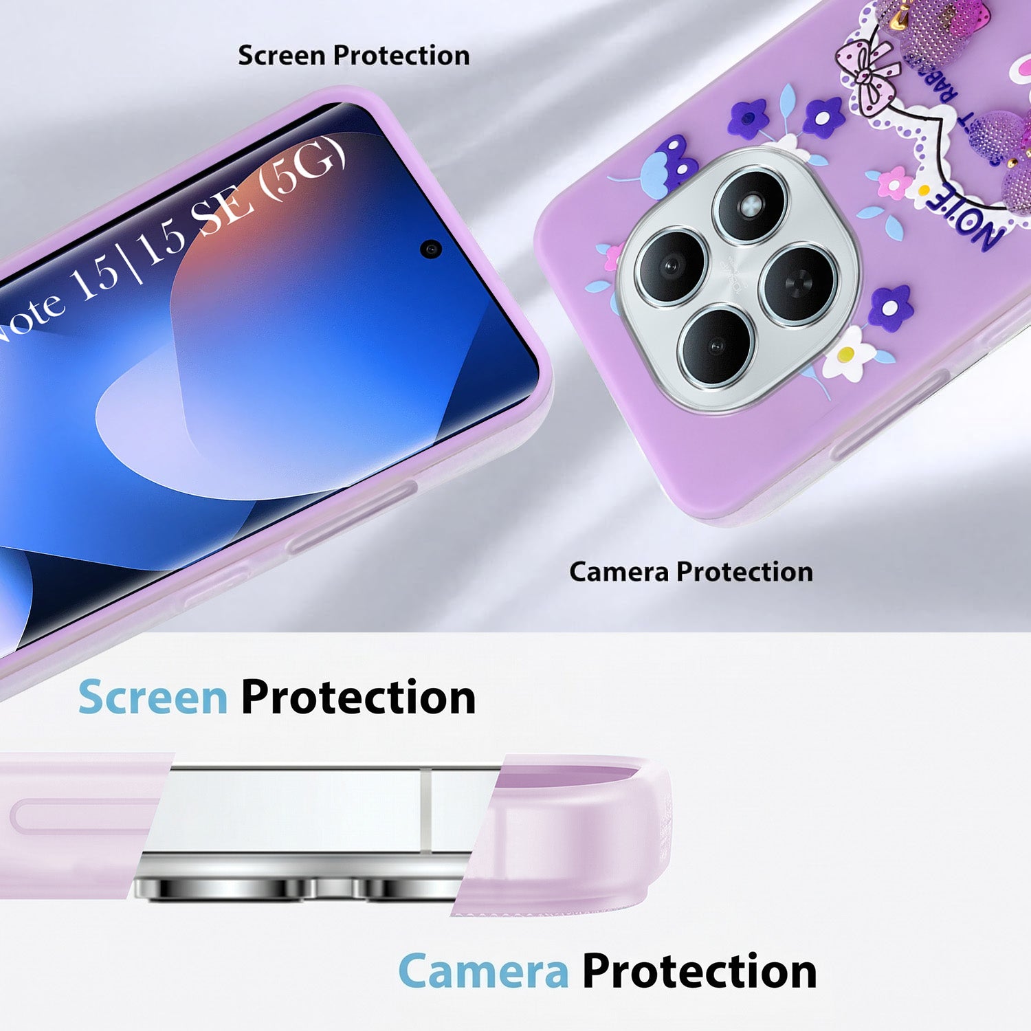 For Xiaomi Redmi Note 15 5G | Redmi Note 15 SE 5G Back Cover Case (3D Cute Heart Strap Holder | Camera Protection | Designer Girls Print)
