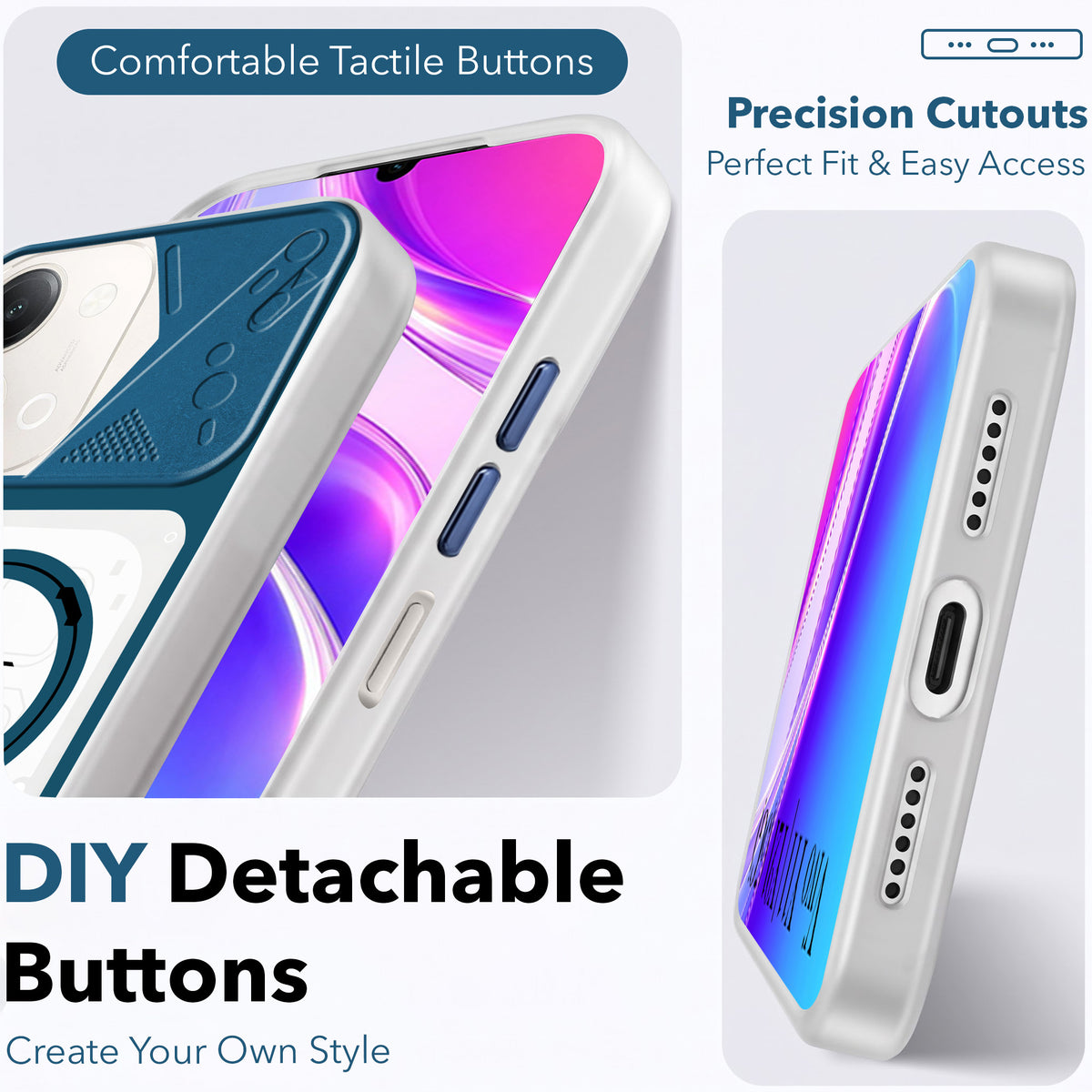 For Vivo Y11 | Vivo Y21 5G Metallic Back Cover Case (Metallic Camera Protection & Buttons | Translucent Milky Shade | Hard Polycarbonate)