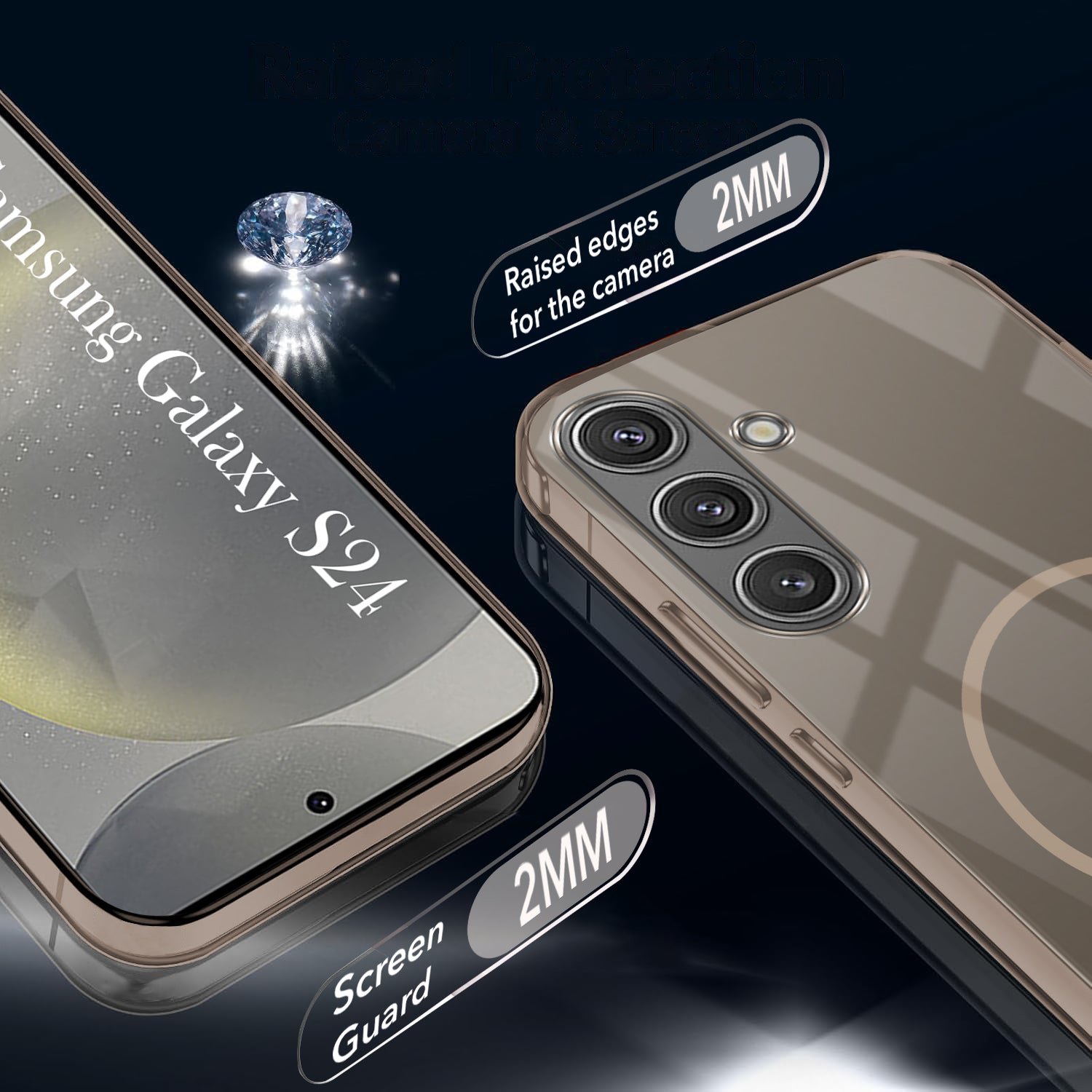 For Samsung Galaxy S24 Back Cover Case (Crystal Clear Case | MagSafe Wireless Charging Support | Hard Anti Yellow | Camera Protection Bump)