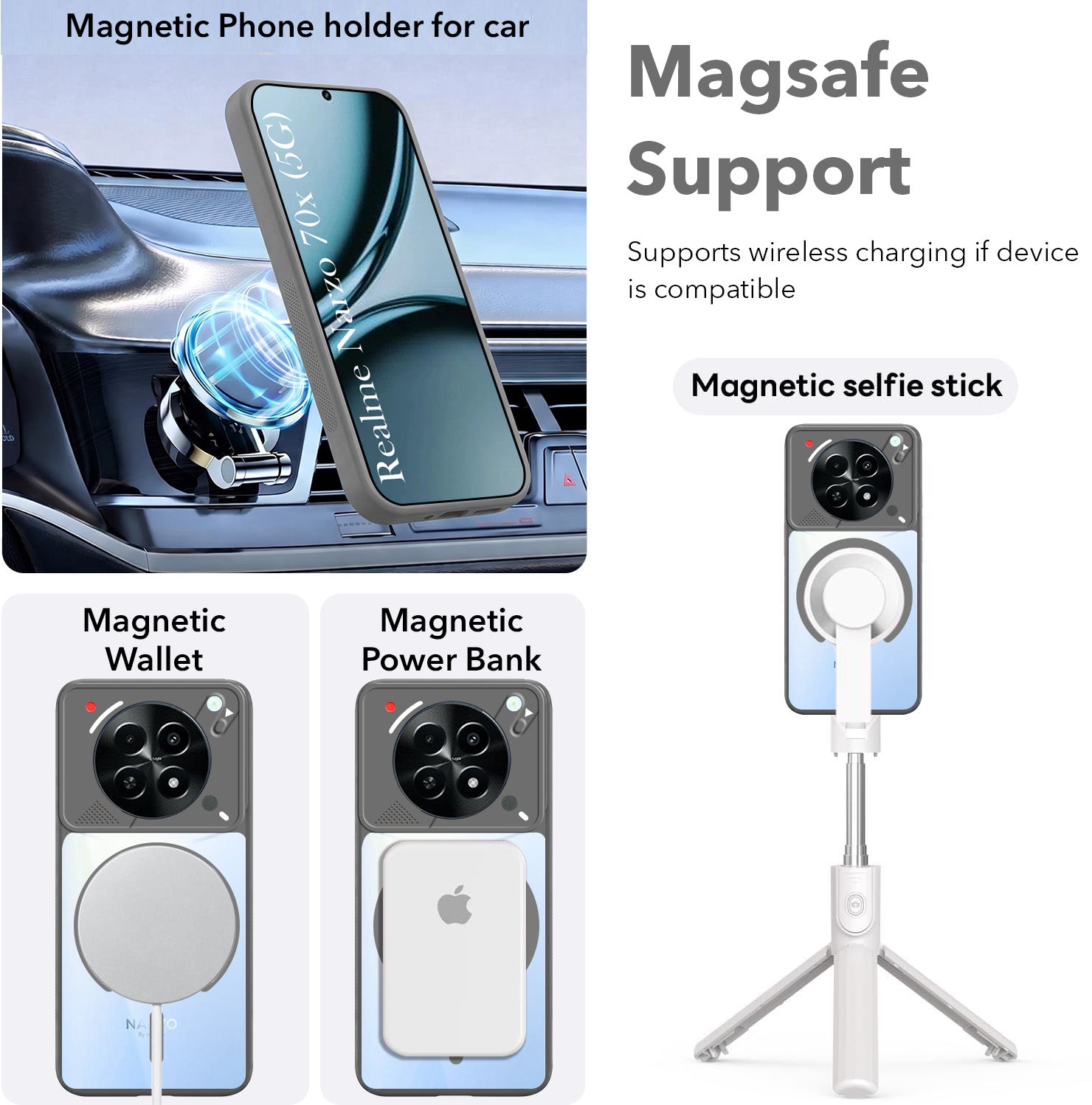 For Realme Narzo 70x 5G Back Cover Case Lifetime Anti-Yellow Clear (Camera Protection | Side Grip | Wireless MagSafe Compatible)