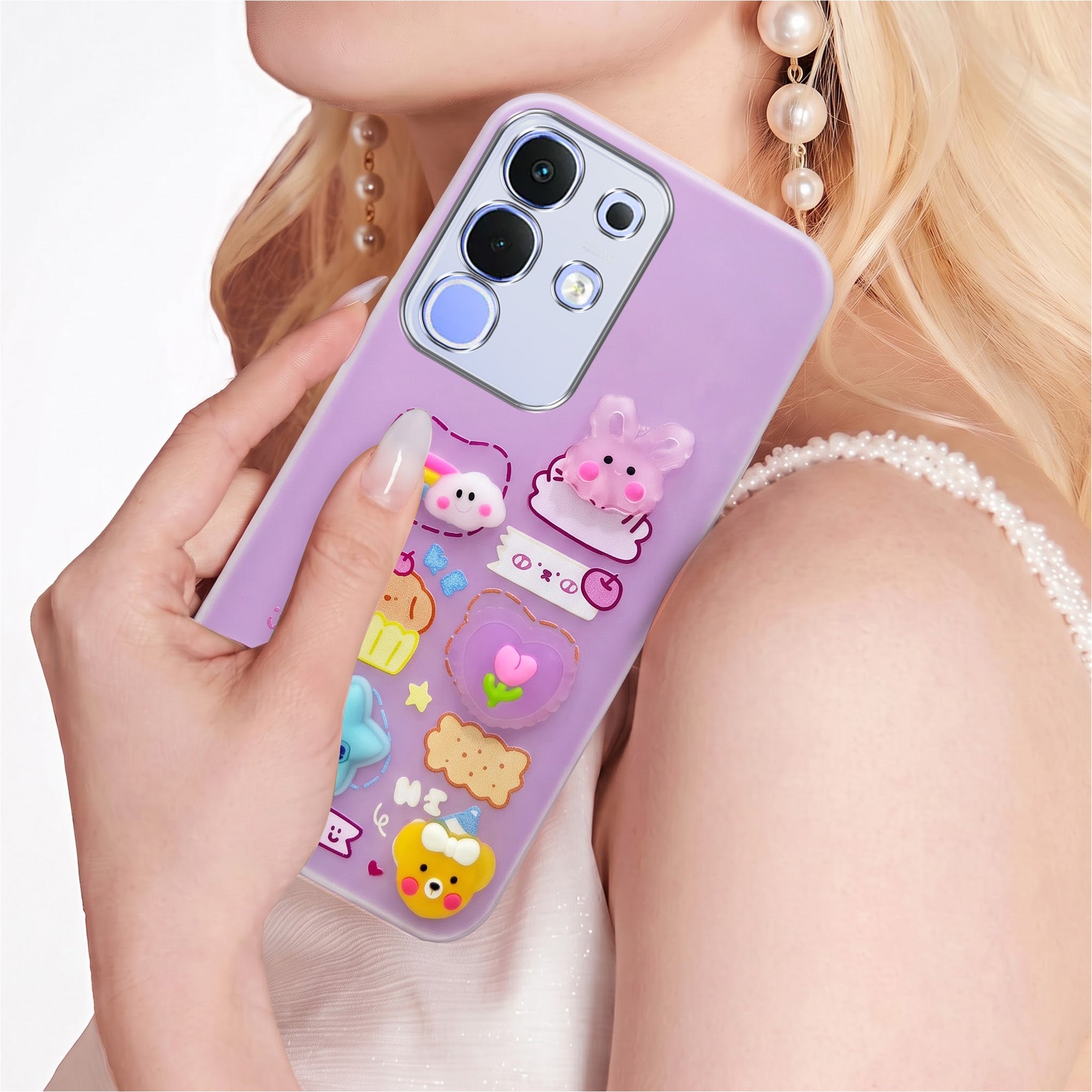 For Vivo iQOO Z10x Back Cover Case (Cute 3D cartoon charms design | Slim Aesthetic Case for Girls | Camera Protection | Hard Unbreakable)