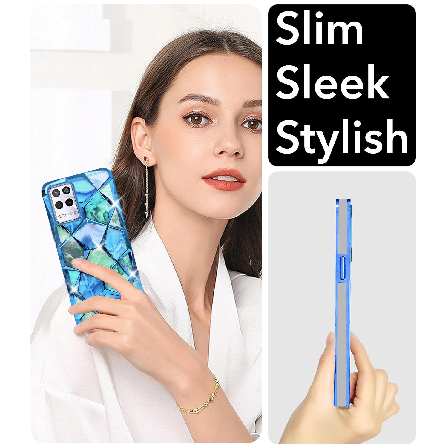 For Realme 9 5G Back Cover Case ( Dual Design Glitter Sparkle and Detachable Diamond Print Case | Soft and Flexible)