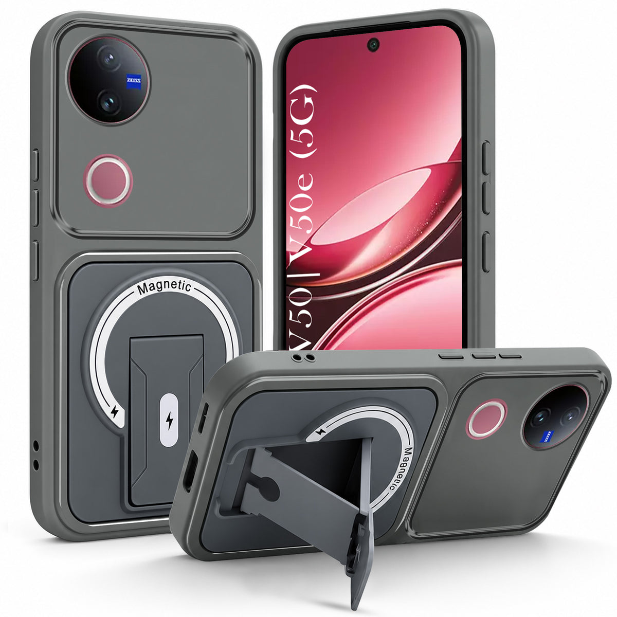 For Vivo V50 | Vivo V50e Back Case Cover Metallic (Hybrid Armor Kickstand | MagSafe Compatible | Camera Protection Shockproof)