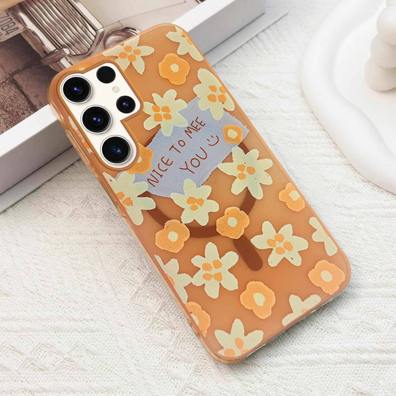 For Samsung Galaxy S23 Ultra Back Cover Case (Cute Floral Design | Flower Print for Girls | MagSafe Compatible Wireless Charging)