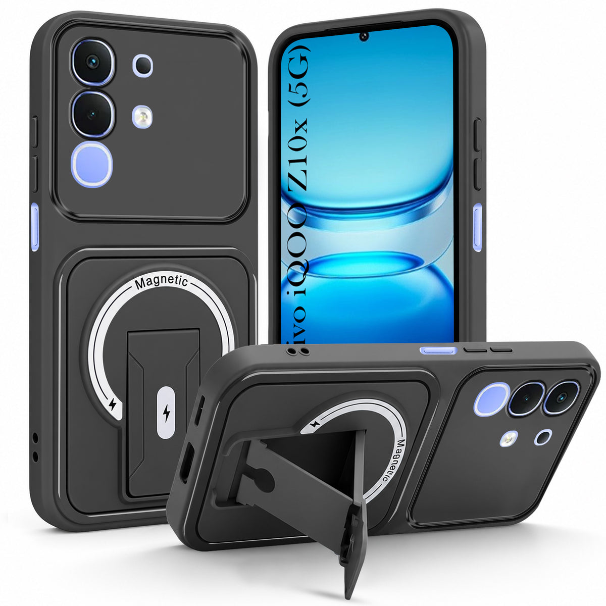 For Vivo iQOO Z10x Back Case Cover Metallic (Hybrid Armor Kickstand | MagSafe Compatible | Camera Protection Shockproof)
