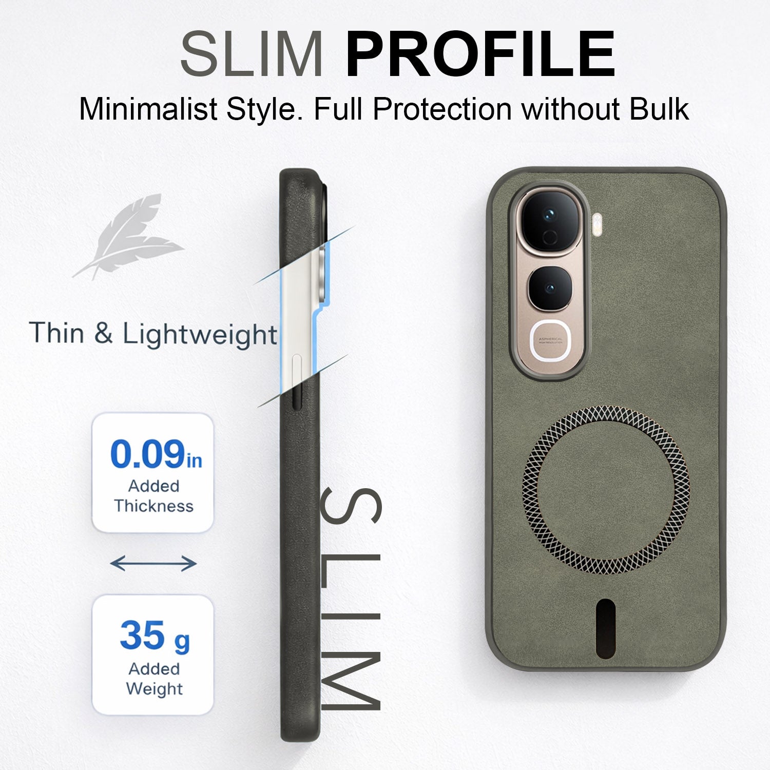 For Vivo Y400 Pro Back Cover Case Leather Finish (MagSafe Compatible Wireless Charging | Soft Touch | Camera Bump Protection)