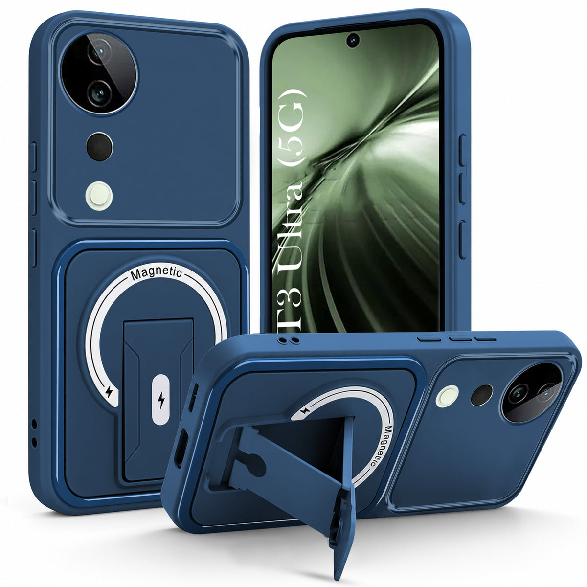For Vivo T3 Ultra Back Case Cover Metallic (Hybrid Armor Kickstand | MagSafe Compatible | Camera Protection Shockproof)