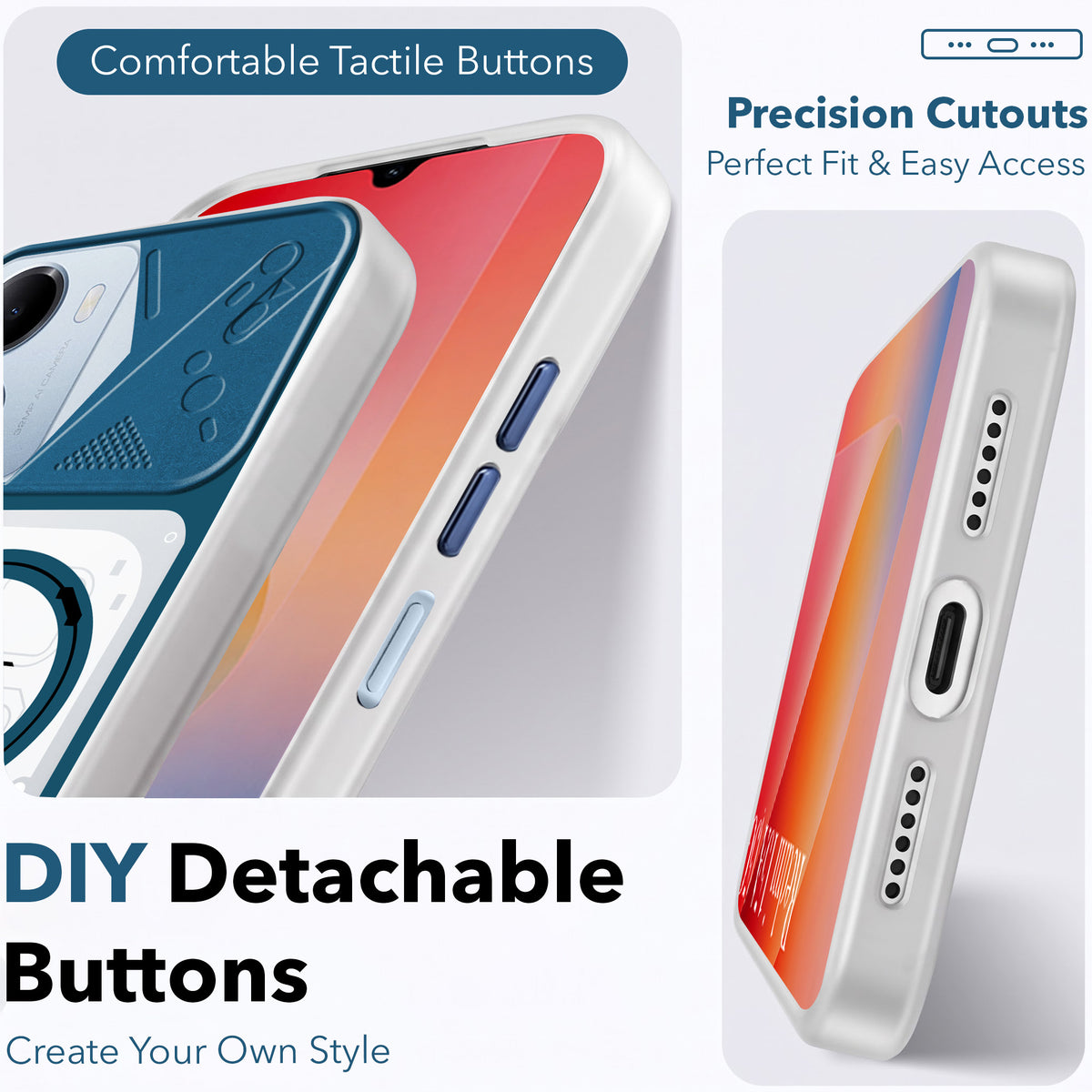For Redmi 15A Metallic Back Cover Case (Metallic Camera Protection & Buttons | Translucent Milky Shade | Hard Polycarbonate)
