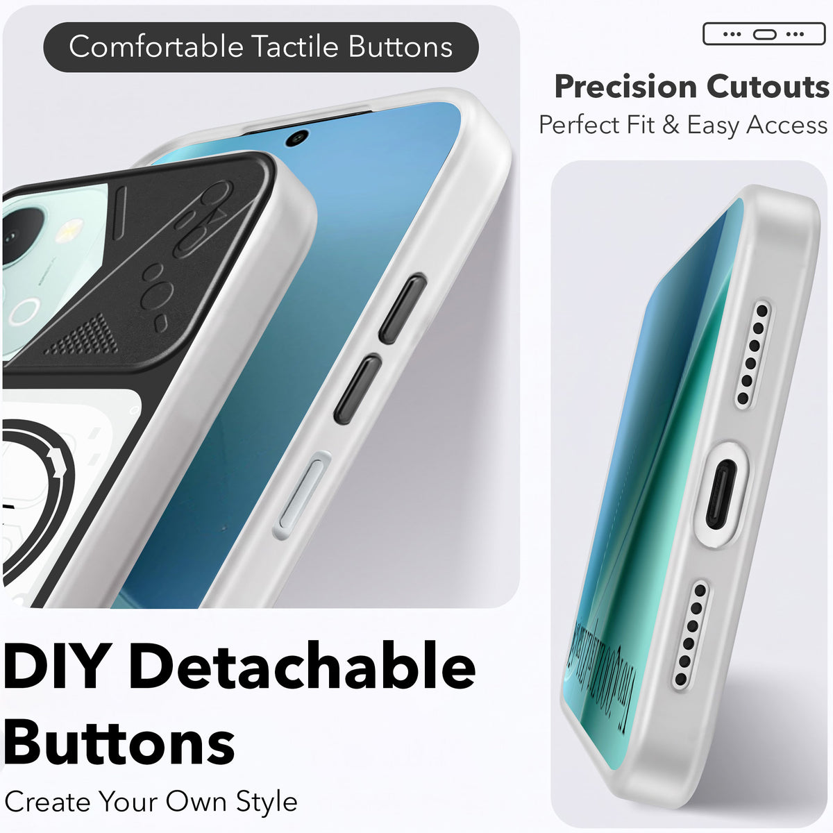 For Vivo iQOO Z11x 5G | Vivo iQOO Z11xa Metallic Back Cover Case (Metallic Camera Protection & Buttons | Translucent Milky Shade | Hard Polycarbonate)