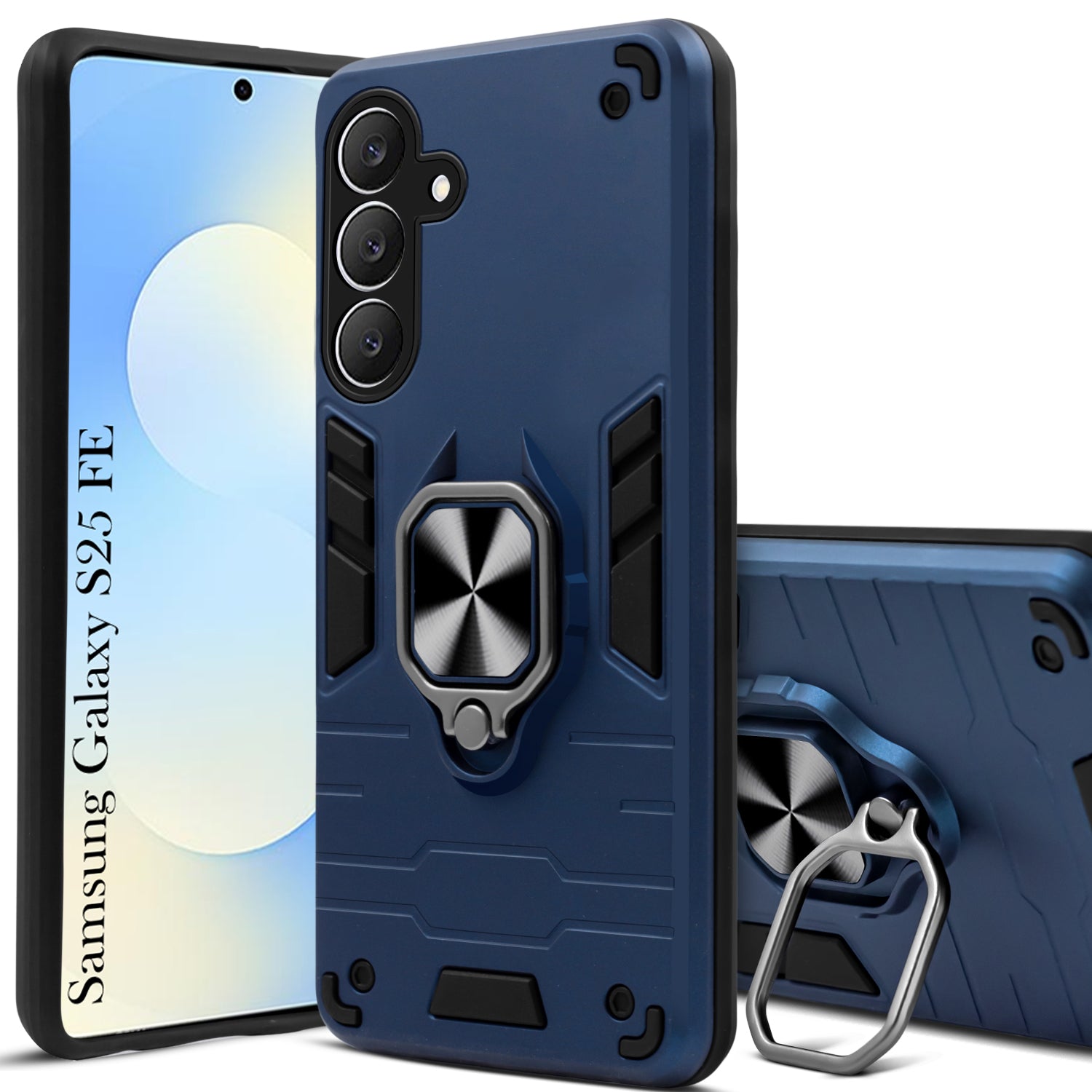 For Samsung Galaxy S25 FE Back Cover Case Hybrid Armor (Shockproof Dual Layer Polycarbonate |Ring Holder Kickstand)